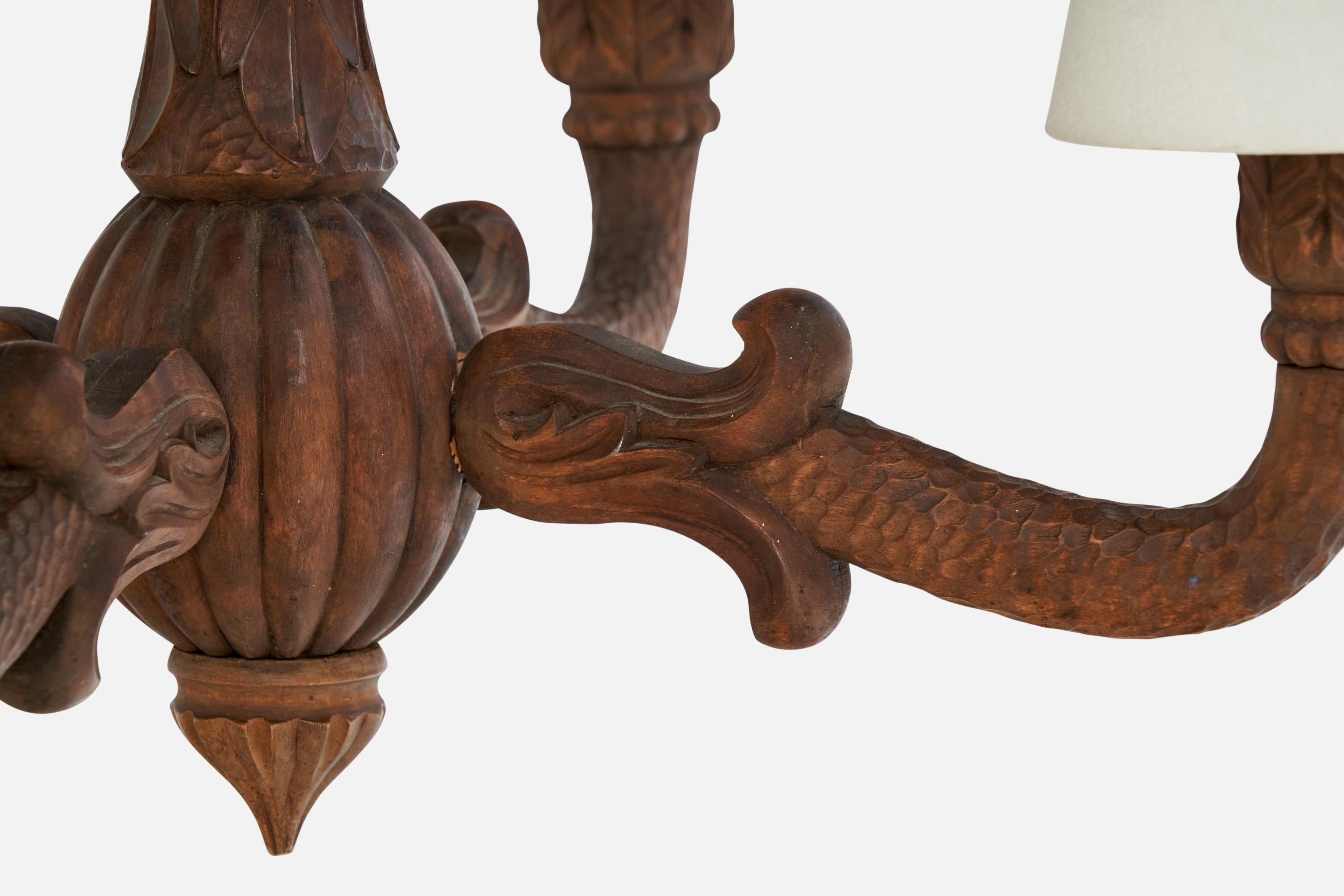 Schwedischer Designer, Kronleuchter, Holz, Stoff, Schweden, 1900er Jahre im Angebot 3