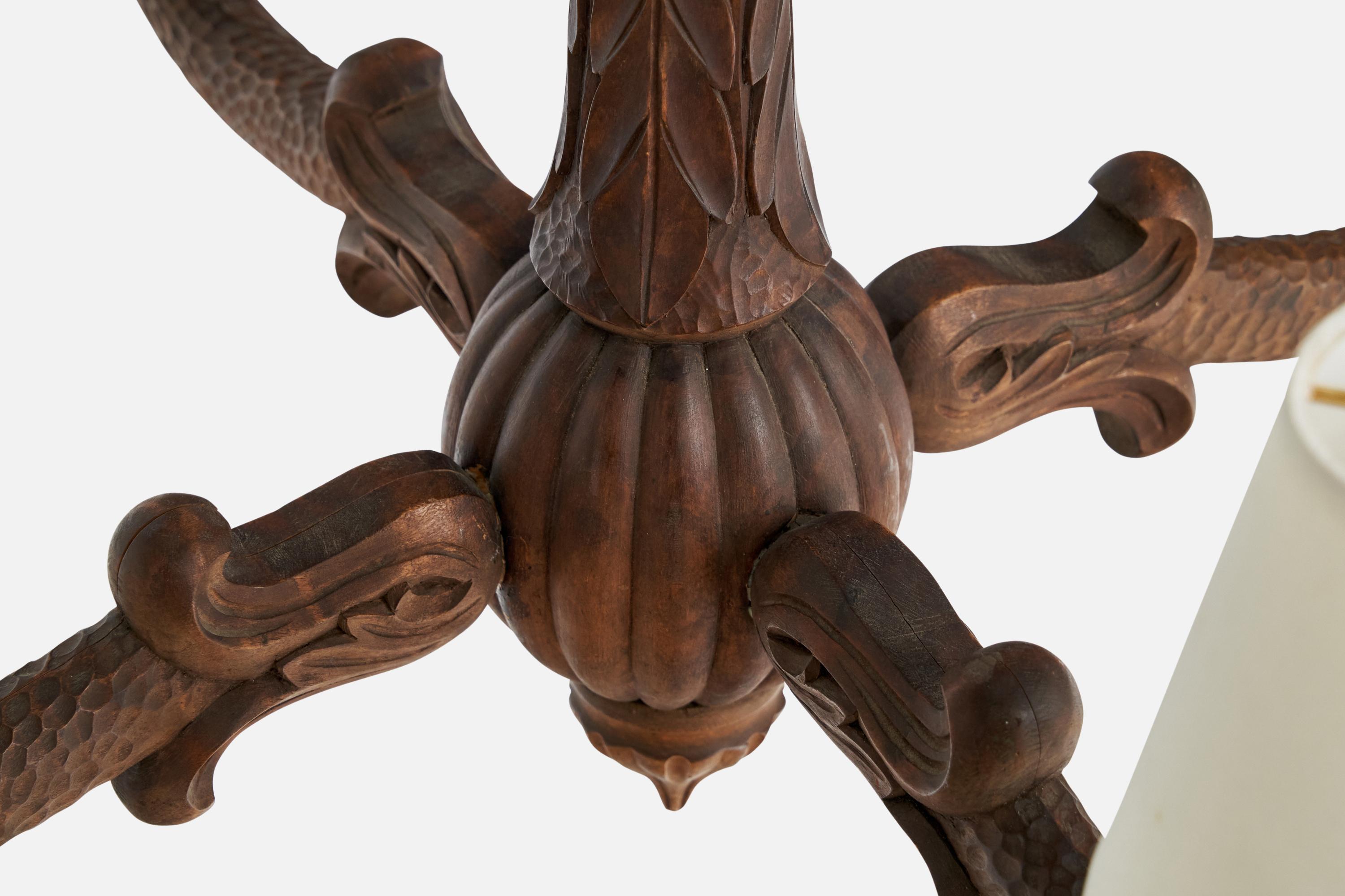 Schwedischer Designer, Kronleuchter, Holz, Stoff, Schweden, 1900er Jahre im Angebot 5