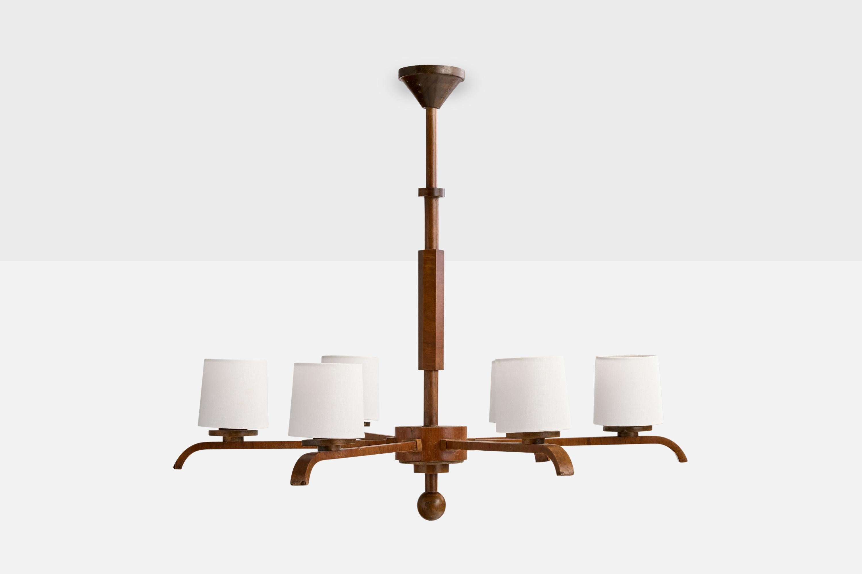 Designer suédois, lustre, bois, tissu, Suède, années 1930 Bon état - En vente à High Point, NC