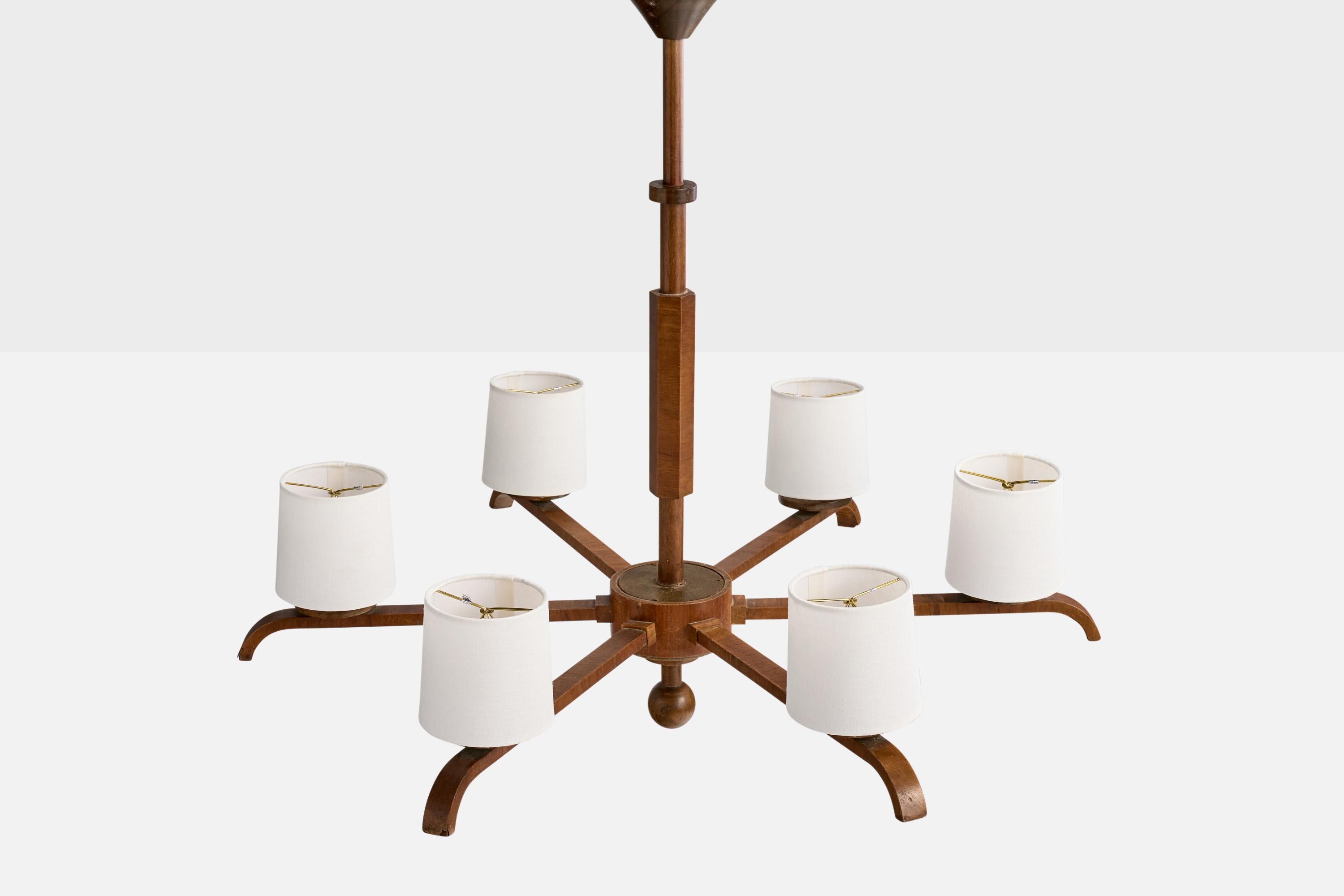 Milieu du XXe siècle Designer suédois, lustre, bois, tissu, Suède, années 1930 en vente
