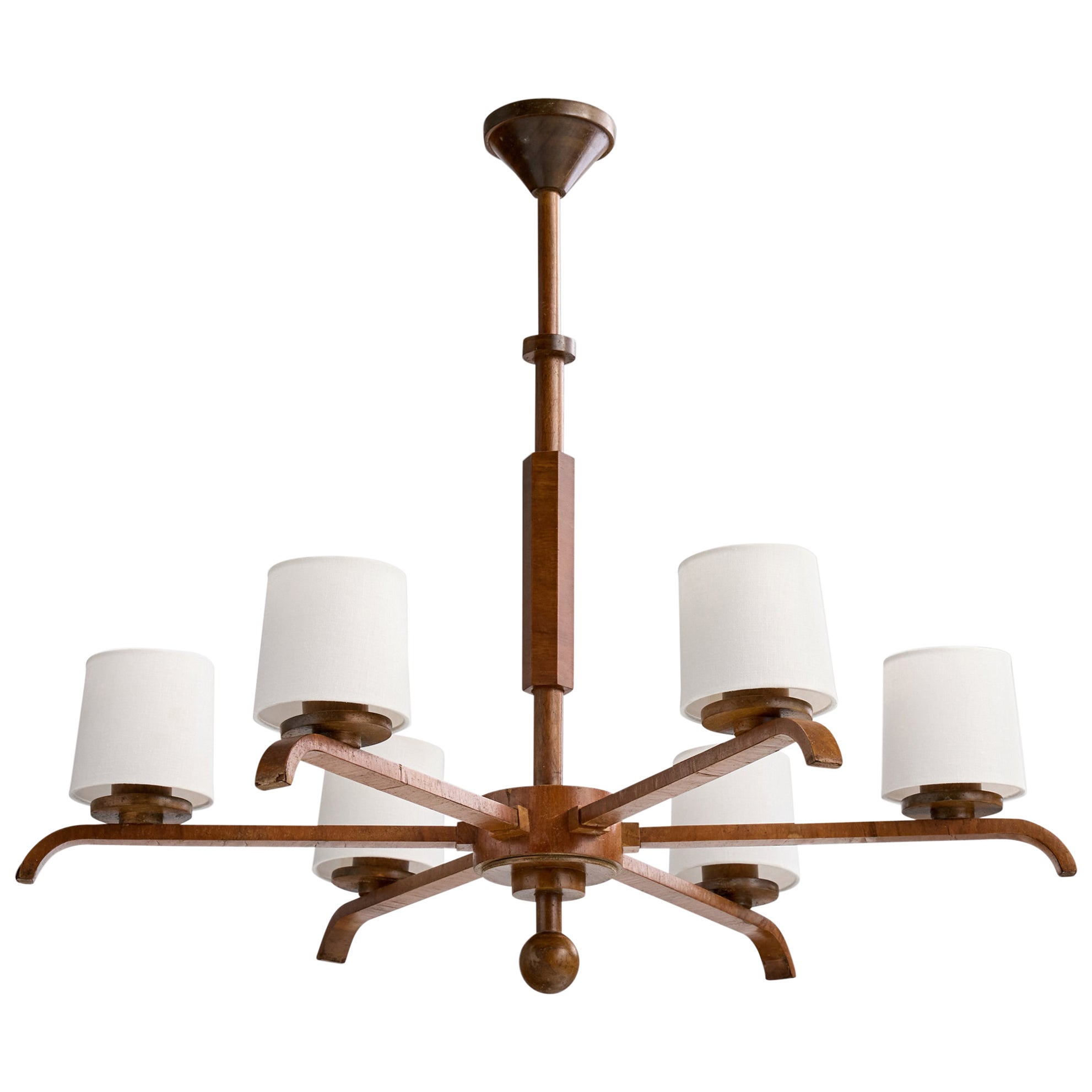 Swedish Designer, Chandelier, Wood, Fabric, Sweden, 1930s