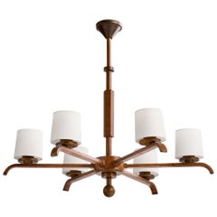 Swedish Designer, Chandelier, Wood, Fabric, Sweden, 1930s