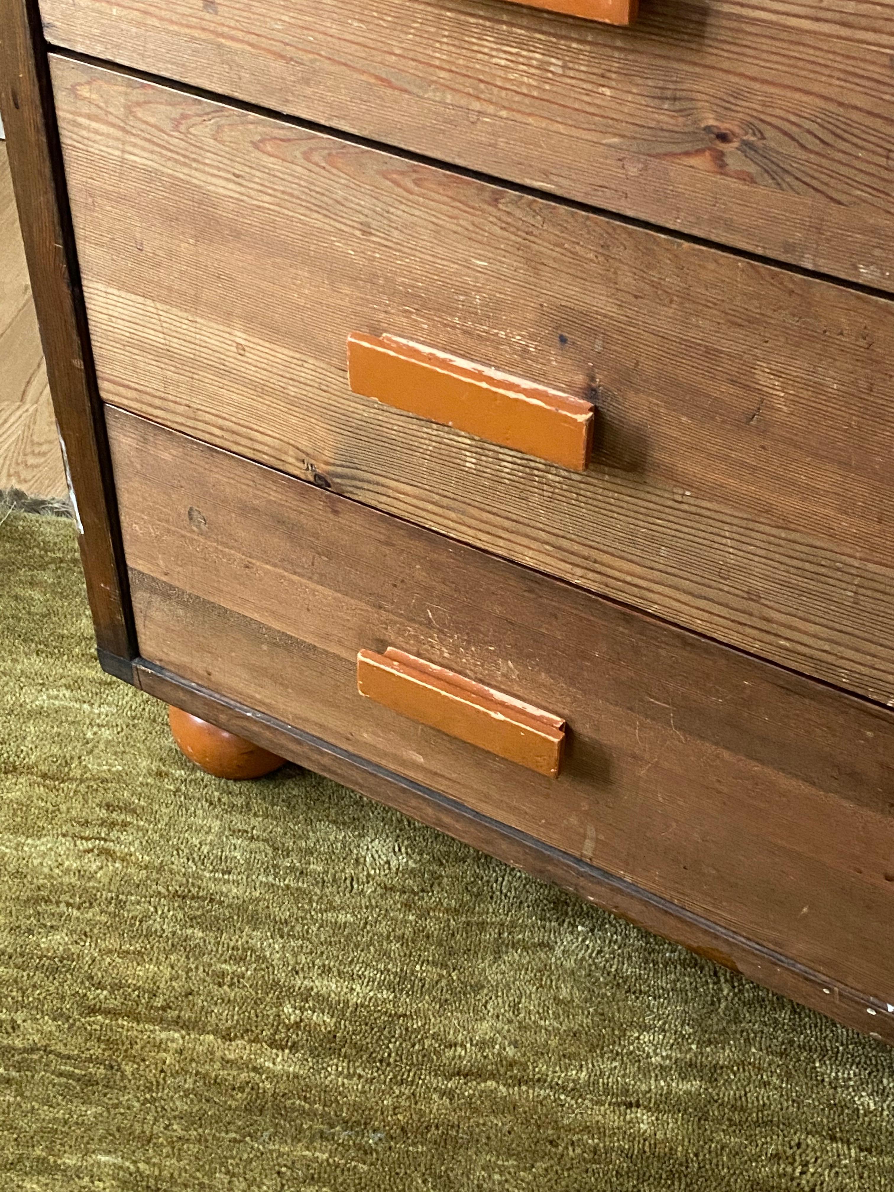 Swedish Designer, Chest of Drawers in Sportstuge Style Stained Pine Sweden 1940s 5