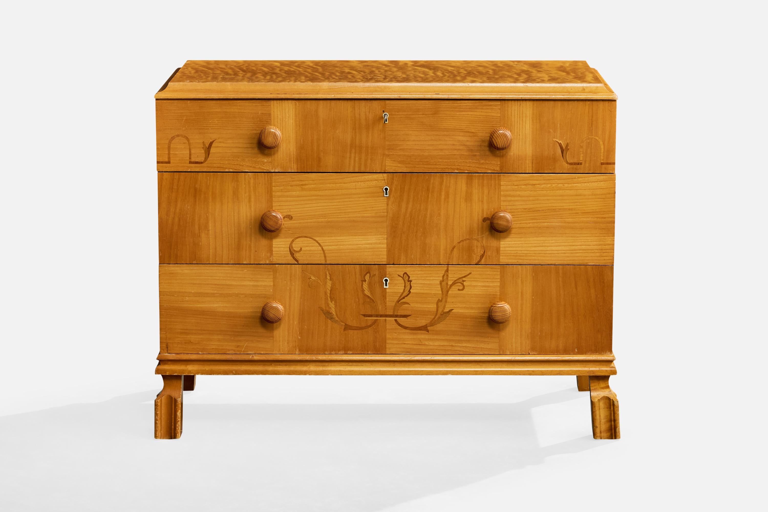 Scandinavo moderno Cassettiera di design svedese, Oak, Betulla, Svezia, anni '30 in vendita