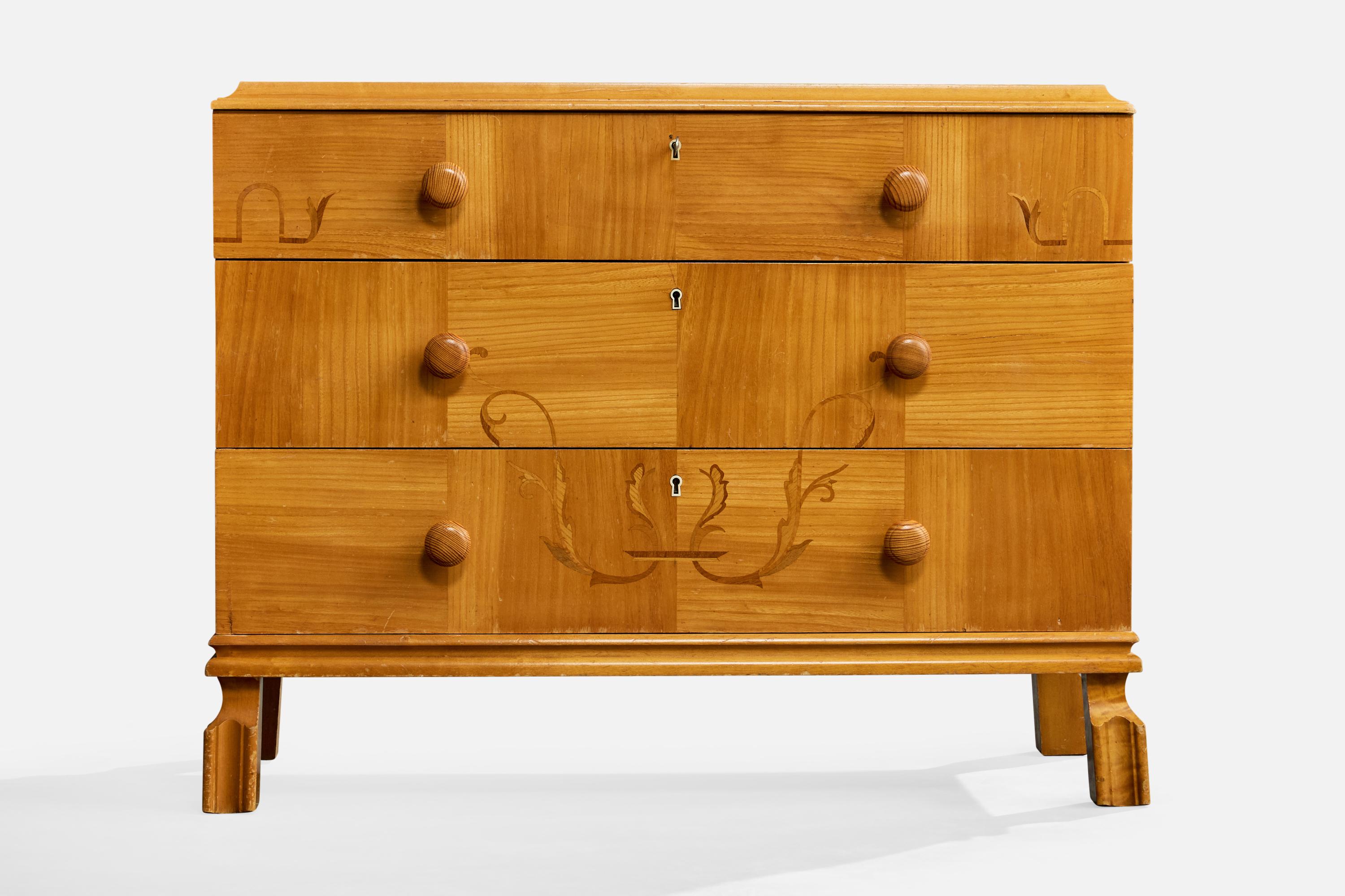 Svedese Cassettiera di design svedese, Oak, Betulla, Svezia, anni '30 in vendita