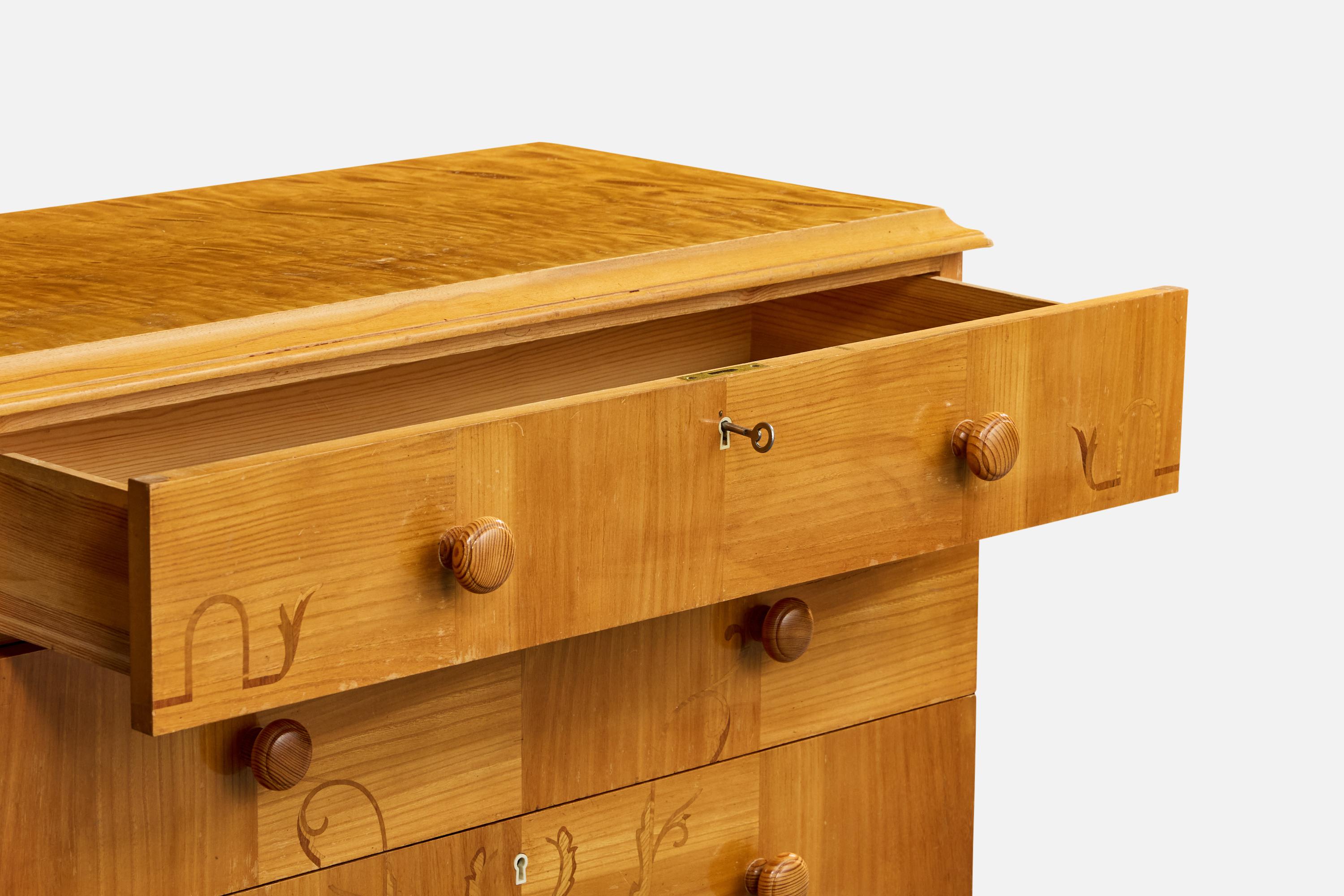 Metà XX secolo Cassettiera di design svedese, Oak, Betulla, Svezia, anni '30 in vendita