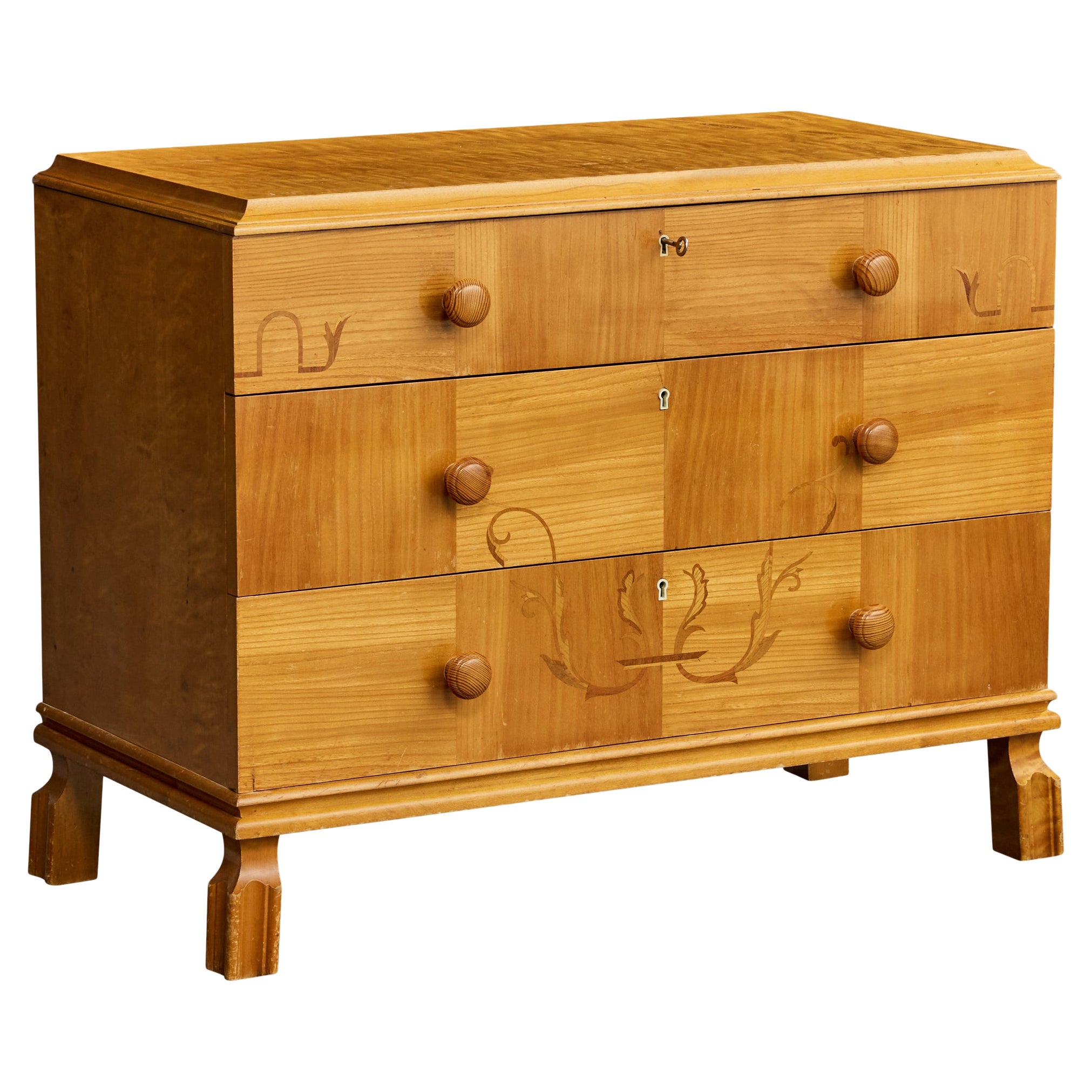 Cassettiera di design svedese, Oak, Betulla, Svezia, anni '30