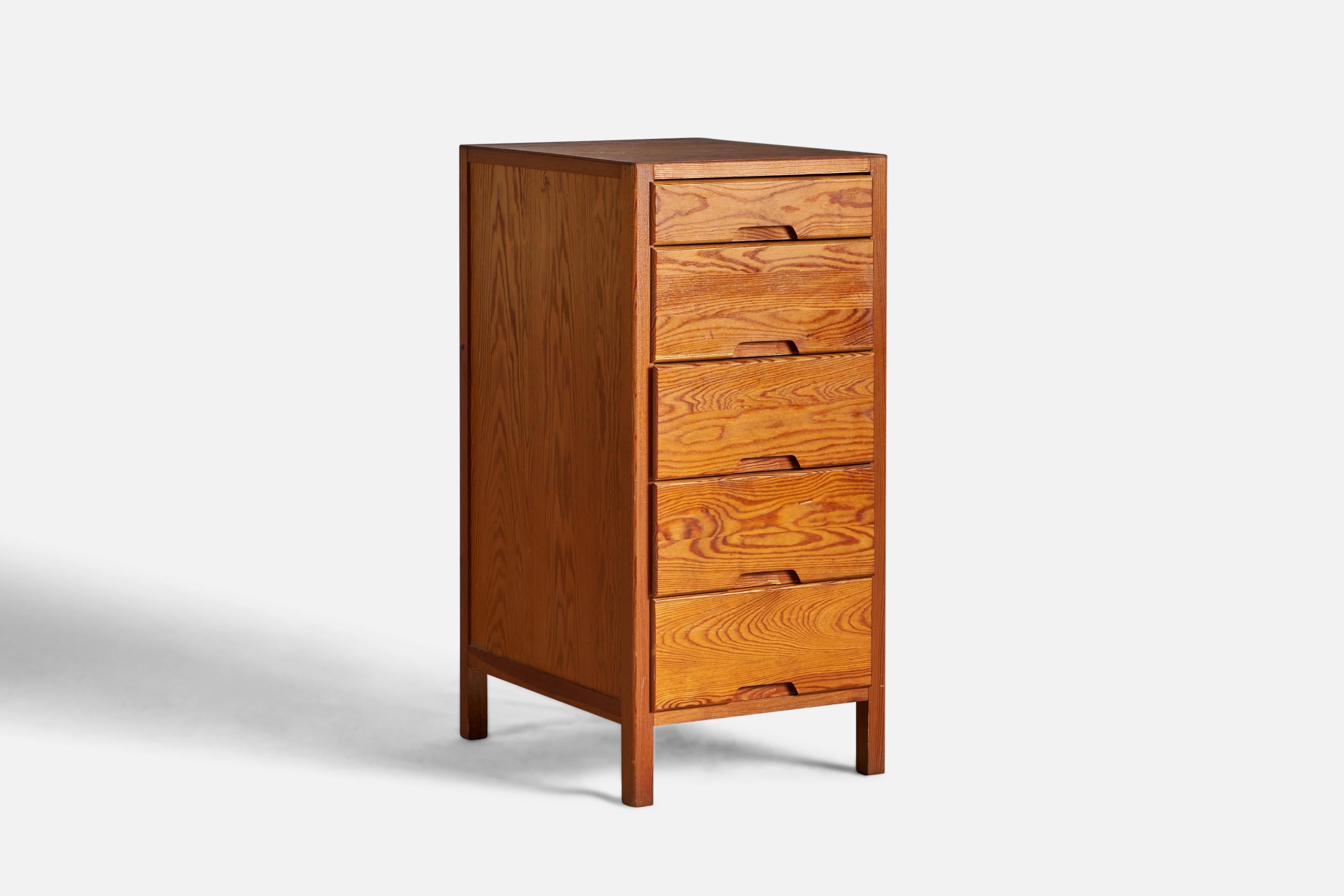 A pine chest of drawers, designed and produced in Sweden, c. 1960s.