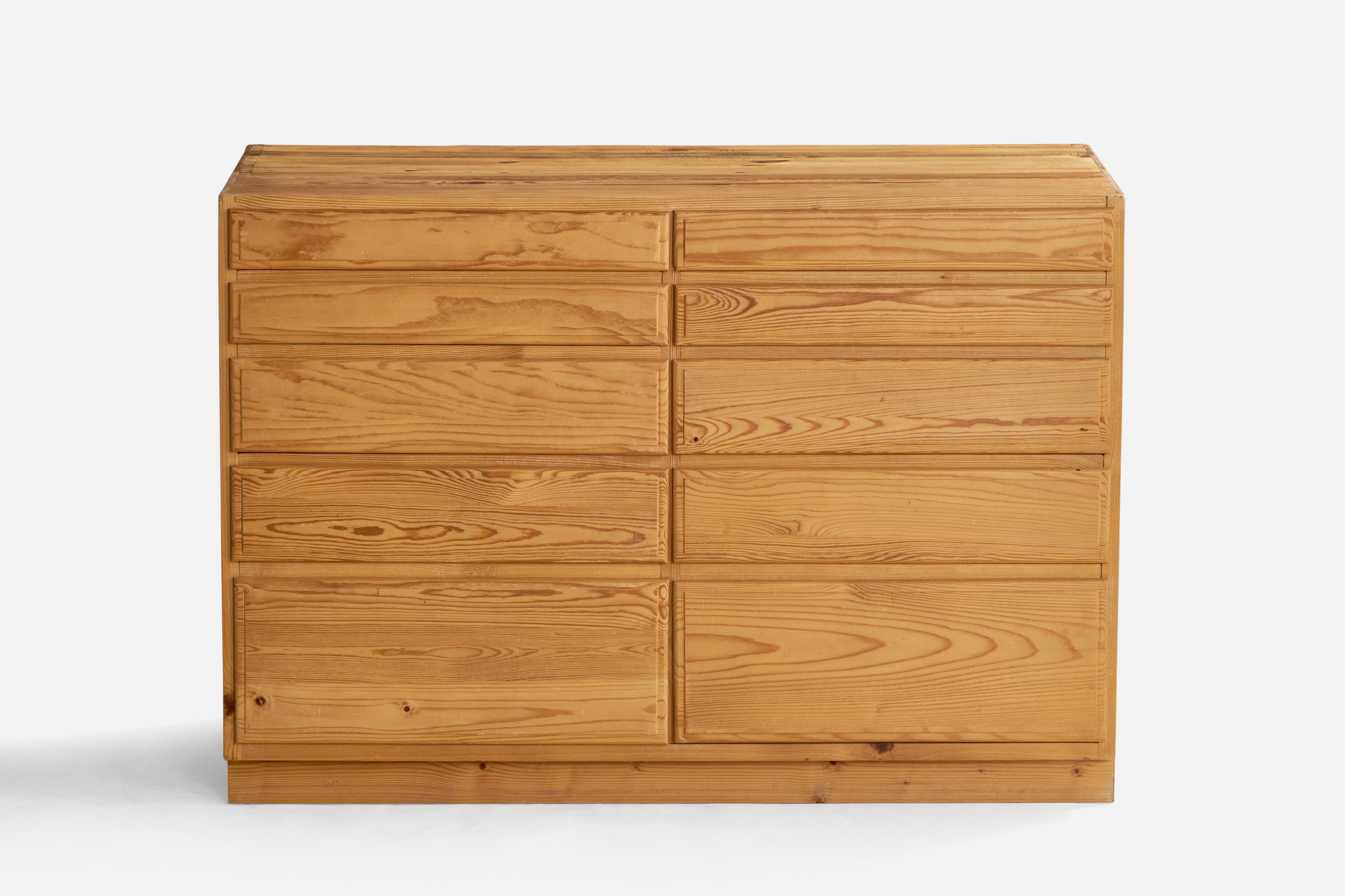 A pine chest of drawers or dresser designed and produced in Sweden, 1960s.