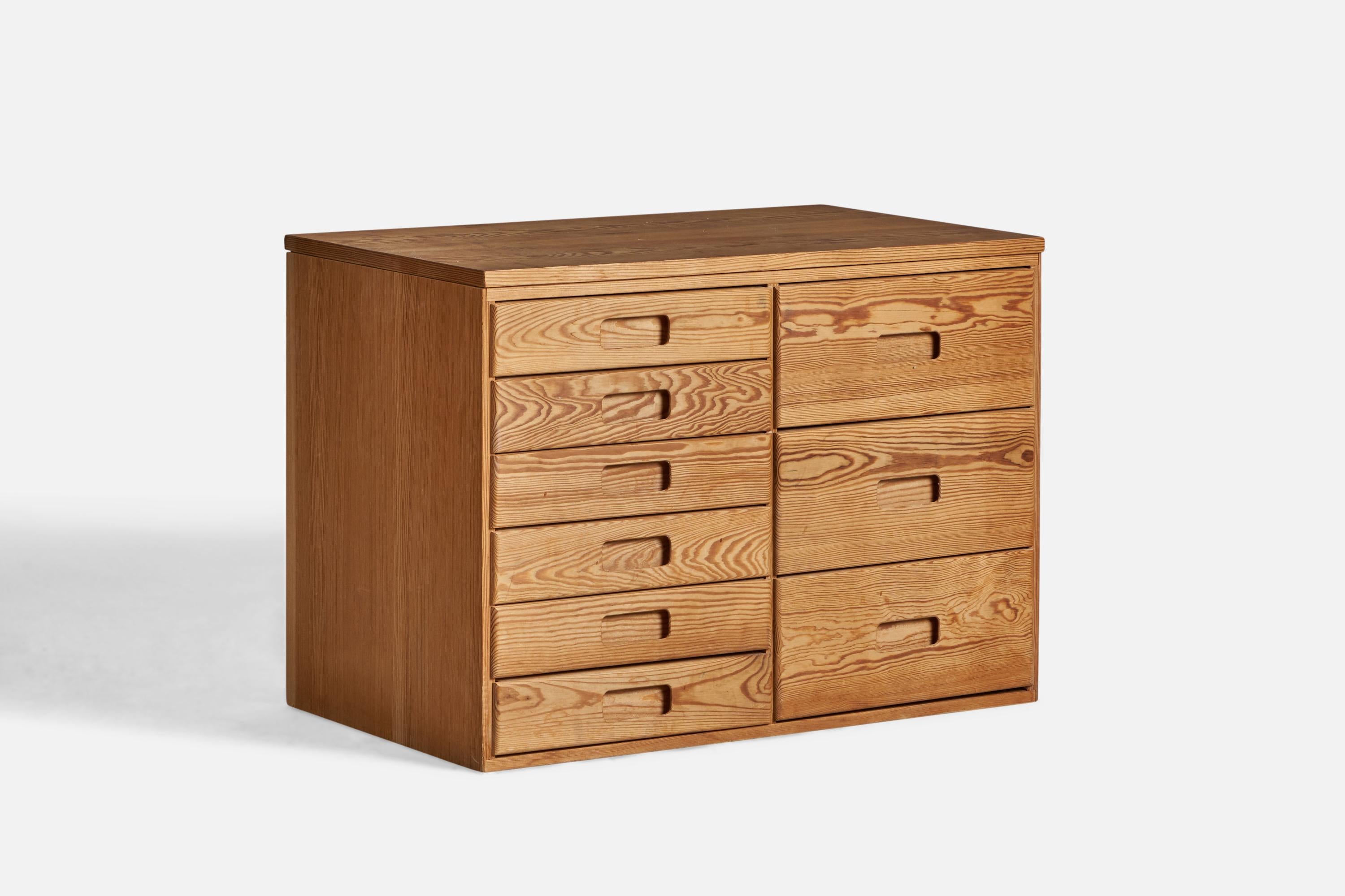 A small pine chest of drawers, designed and produced in Sweden, 1970s.
