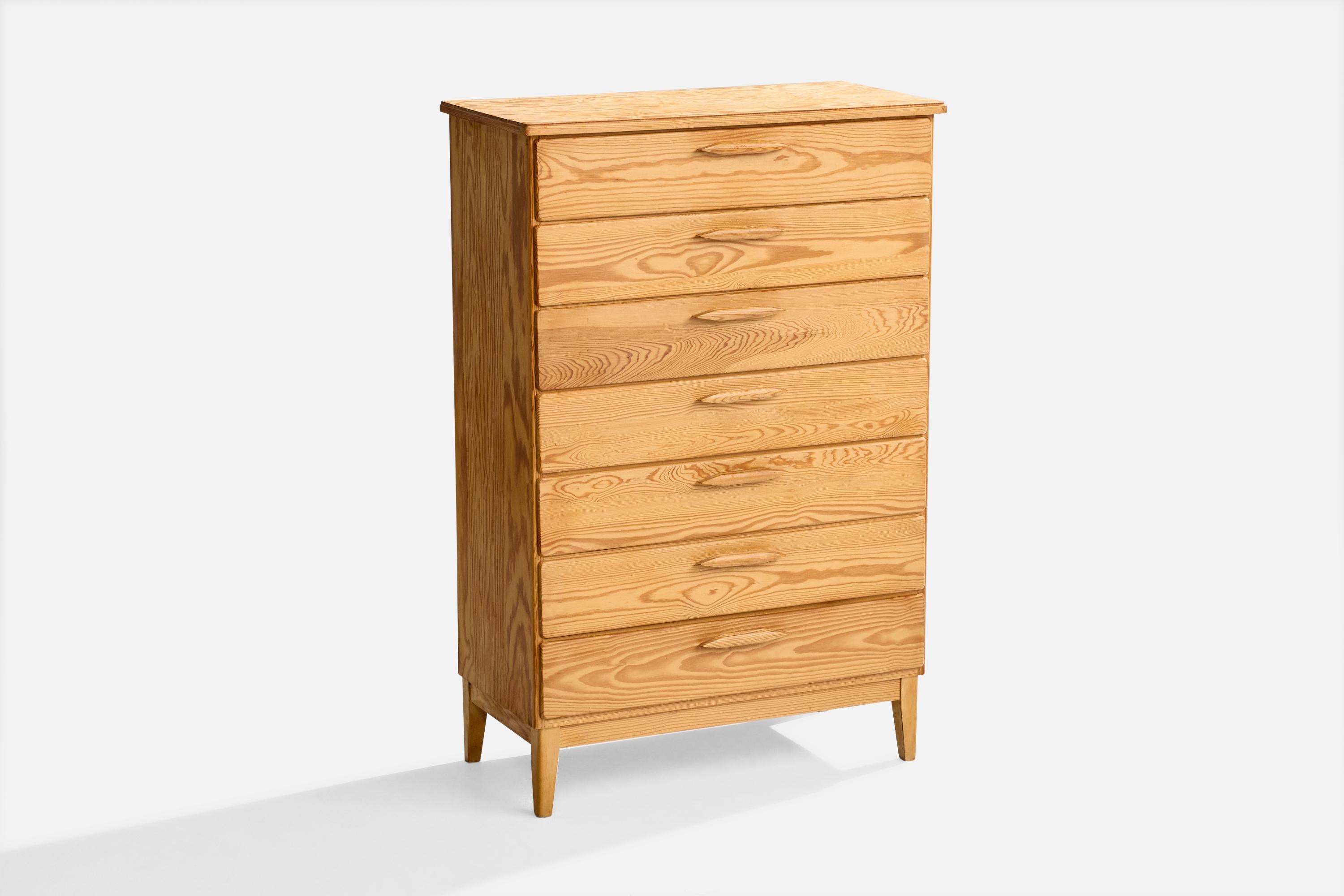 A pine chest of drawers designed and produced in Sweden, c. 1970s.

Overall Dimensions (inches): 48.25