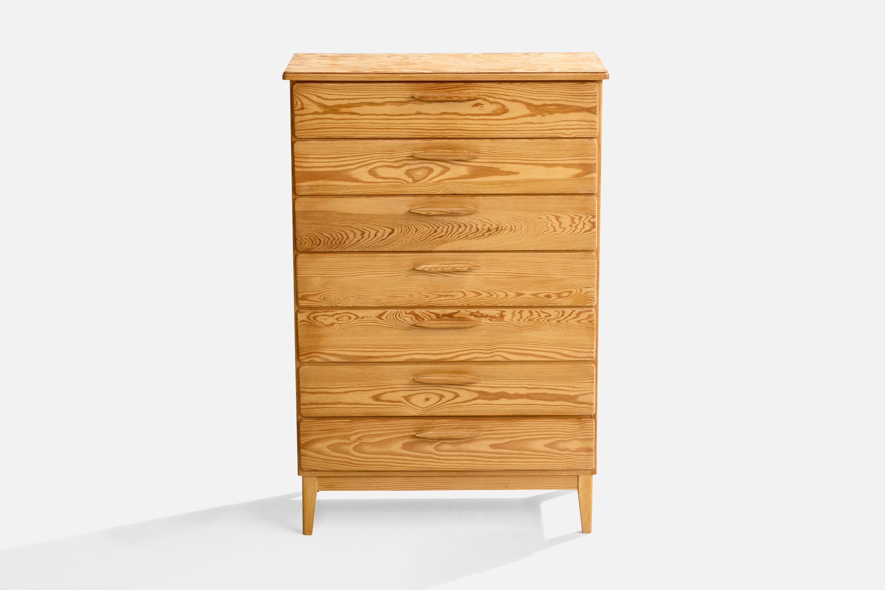 Mid-Century Modern Swedish Designer, Chest of Drawers, Pine, Sweden, 1970s For Sale