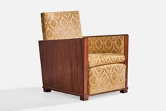 Swedish Designer, Club Chair, Walnut, Fabric, Sweden, 1930s