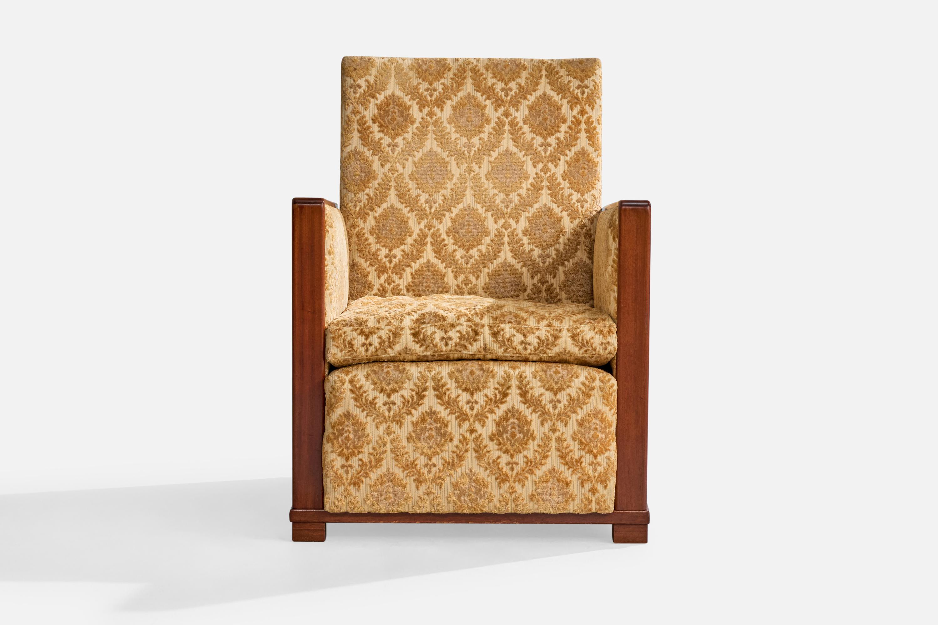 Diseñador sueco, Silla Club, Nogal, Tela, Suecia, años 30 Sueco en venta