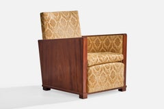 Schwedischer Designer, Clubsessel, Nussbaum, Stoff, Schweden, 1930er Jahre