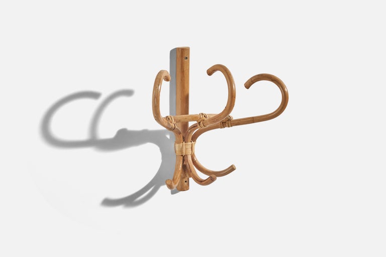 Swedish Designer, Coat Hangers, Bamboo, Rattan, Sweden, 1960s For Sale