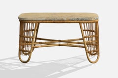 Swedish Designer, Coffee Table, Bamboo, Rattan, Marble, Sweden, 1950s