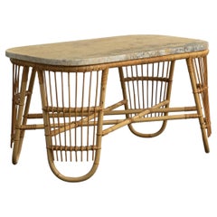 Swedish Designer, Coffee Table, Bamboo, Rattan, Marble, Sweden, 1950s
