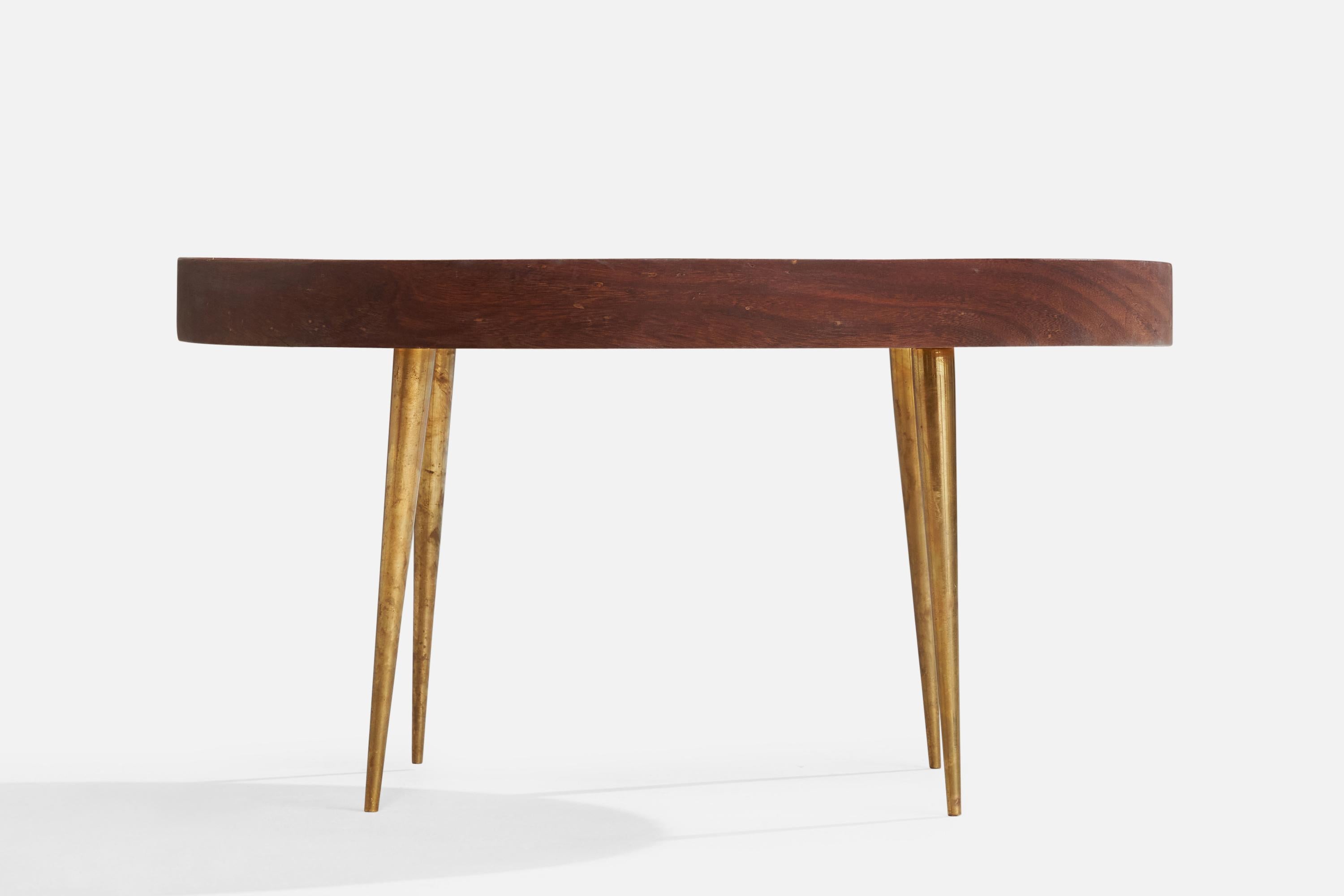 Schwedischer Designer, Couchtisch, Teakholz, Messing, Schweden, 1950er Jahre im Zustand „Gut“ im Angebot in High Point, NC