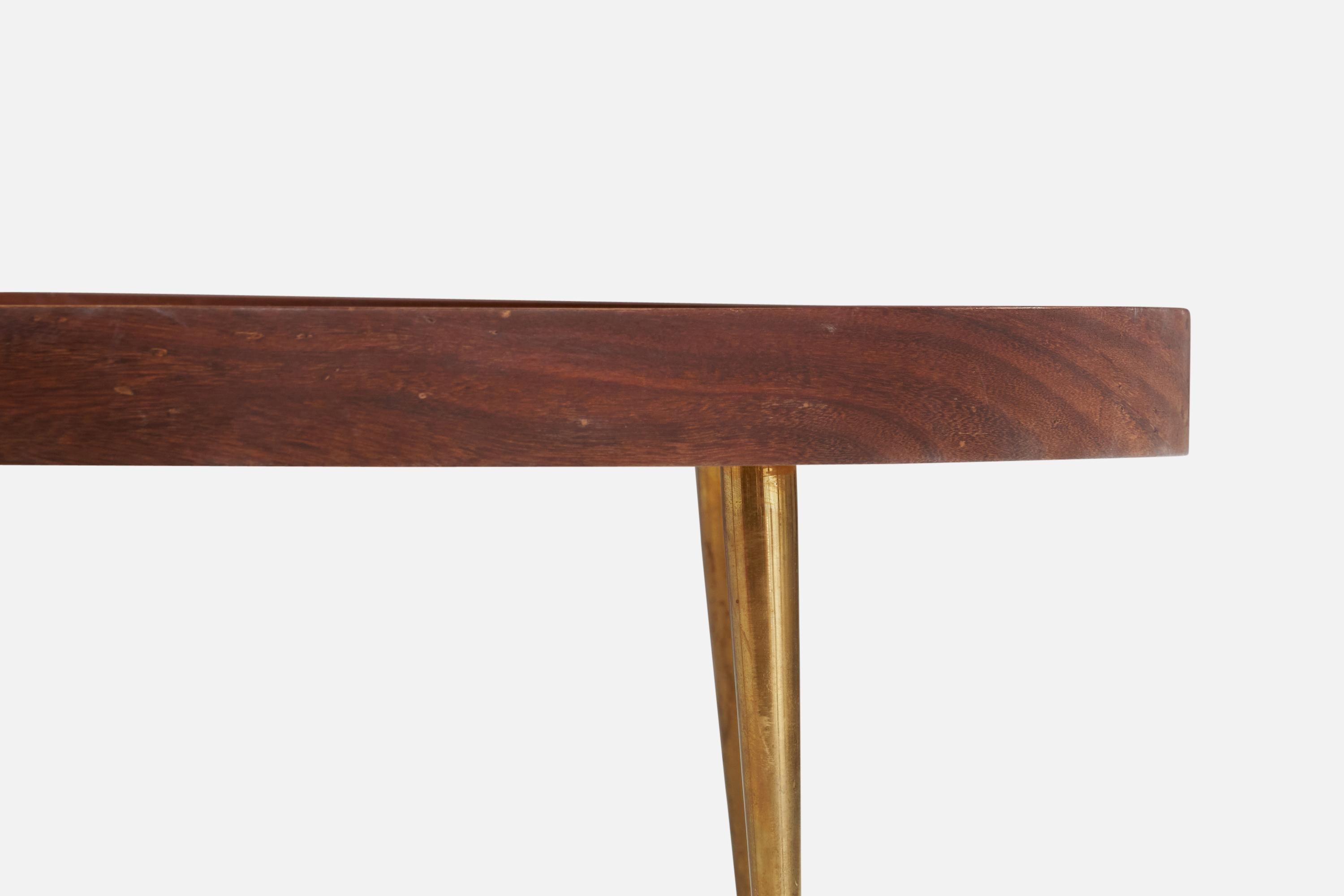 Schwedischer Designer, Couchtisch, Teakholz, Messing, Schweden, 1950er Jahre (Mitte des 20. Jahrhunderts) im Angebot