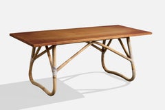 Swedish Designer, Coffee Table, Wood, Bamboo, Rattan, Sweden, 1960s