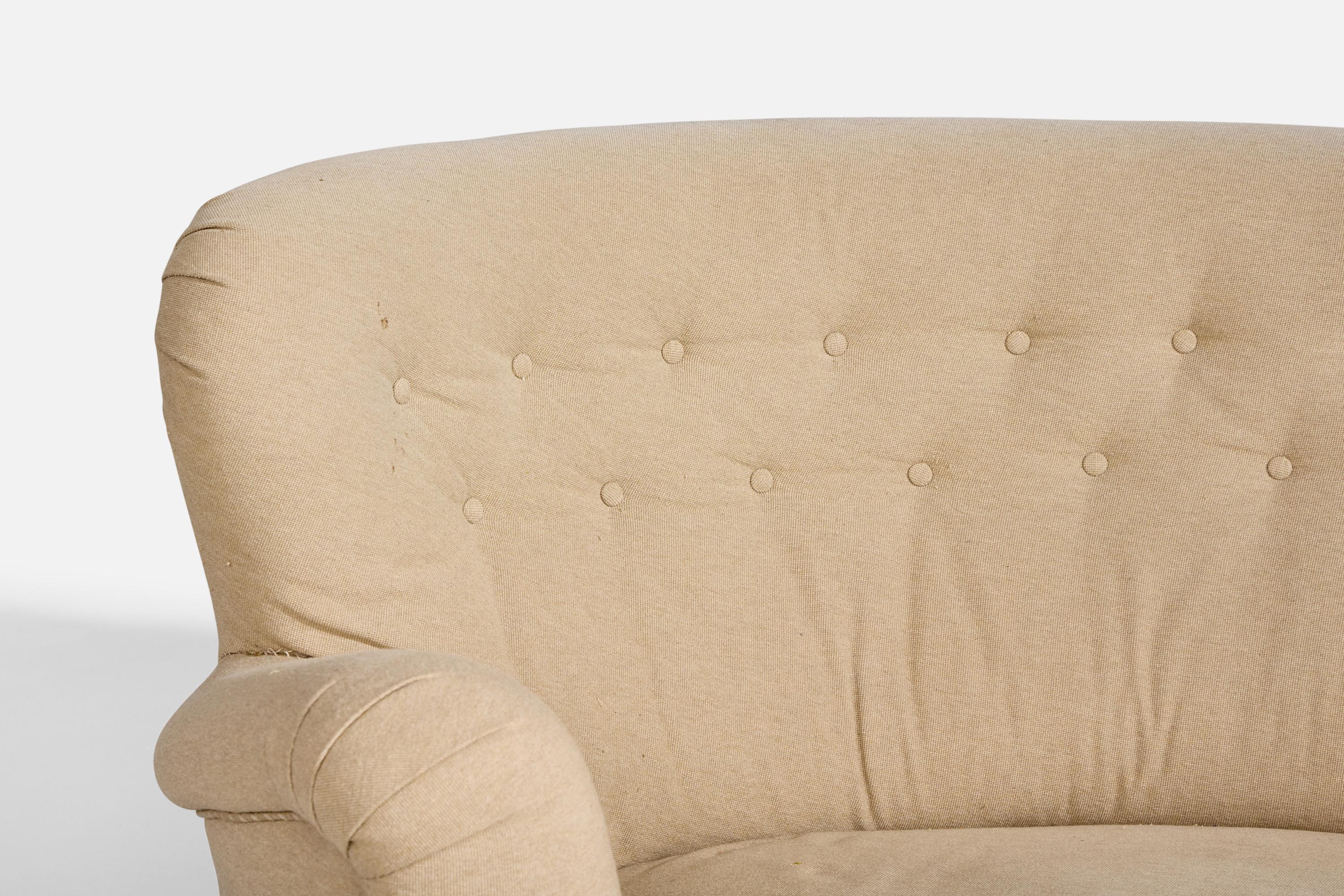 Swedish Designer, Curved Sofa, Wood, Fabric, Sweden, 1940s For Sale 5