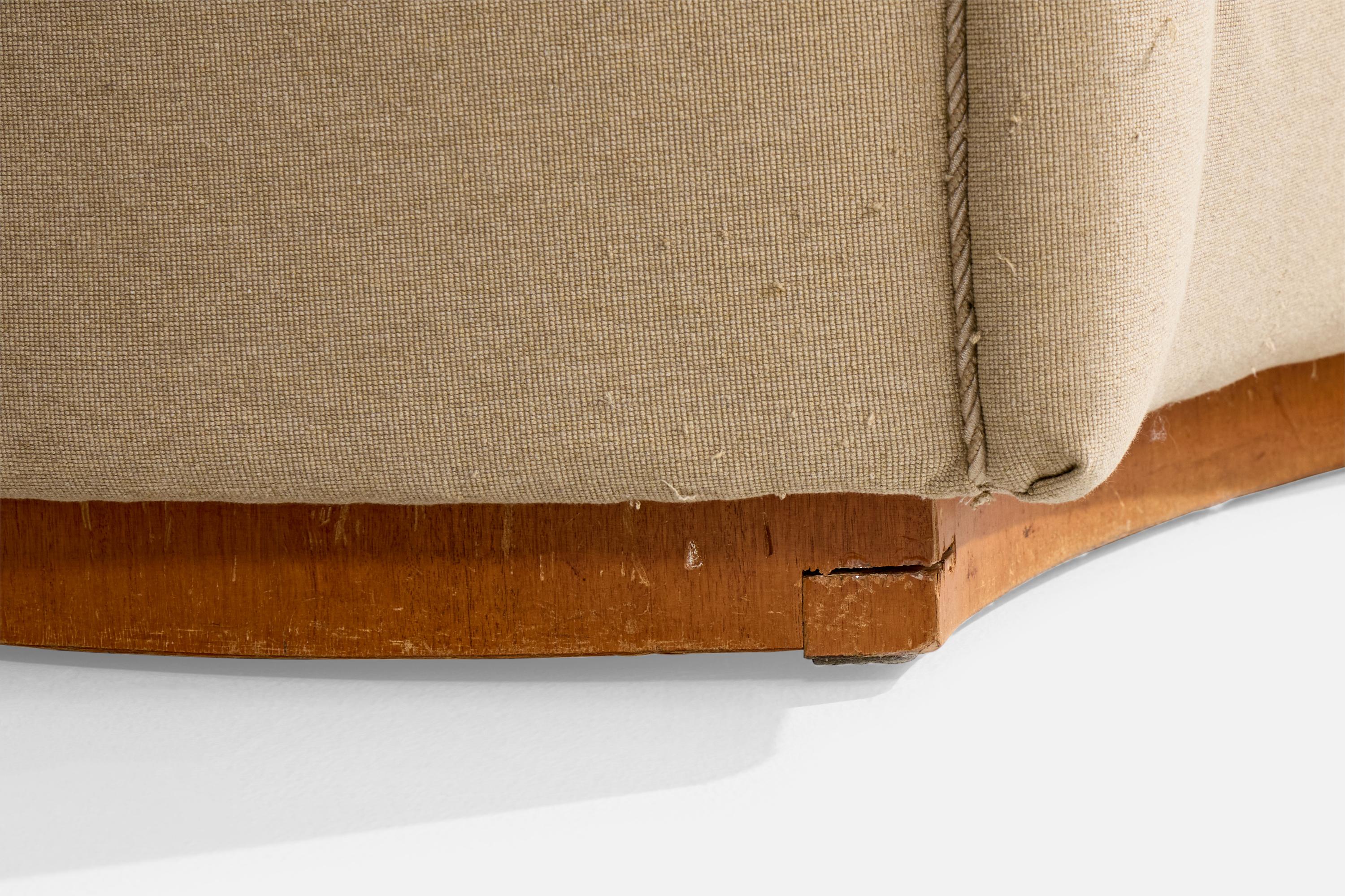 Swedish Designer, Curved Sofa, Wood, Fabric, Sweden, 1940s For Sale 7