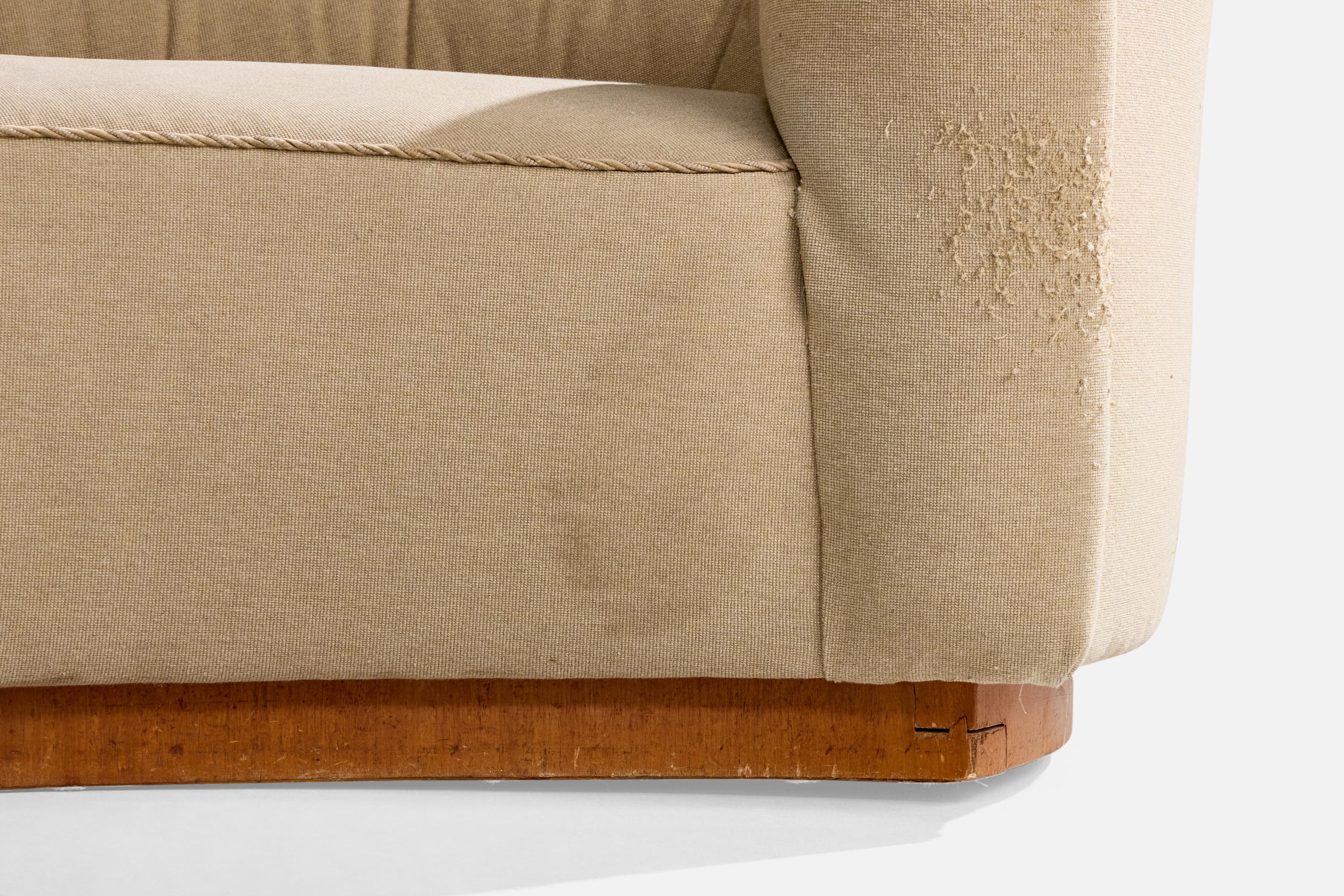 Swedish Designer, Curved Sofa, Wood, Fabric, Sweden, 1940s For Sale 8