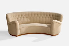 Swedish Designer, Curved Sofa, Wood, Fabric, Sweden, 1940s