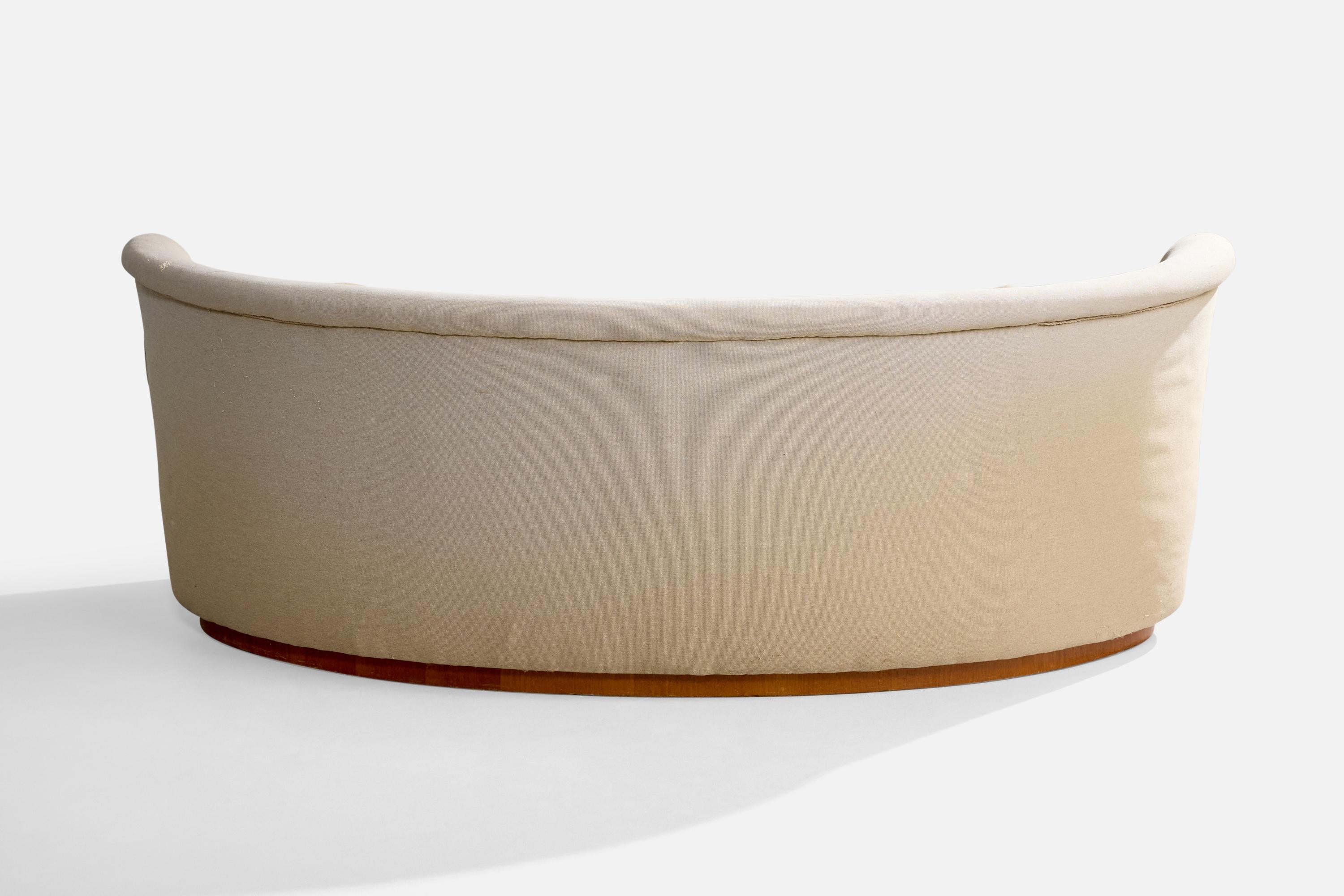 Mid-20th Century Swedish Designer, Curved Sofa, Wood, Fabric, Sweden, 1940s For Sale