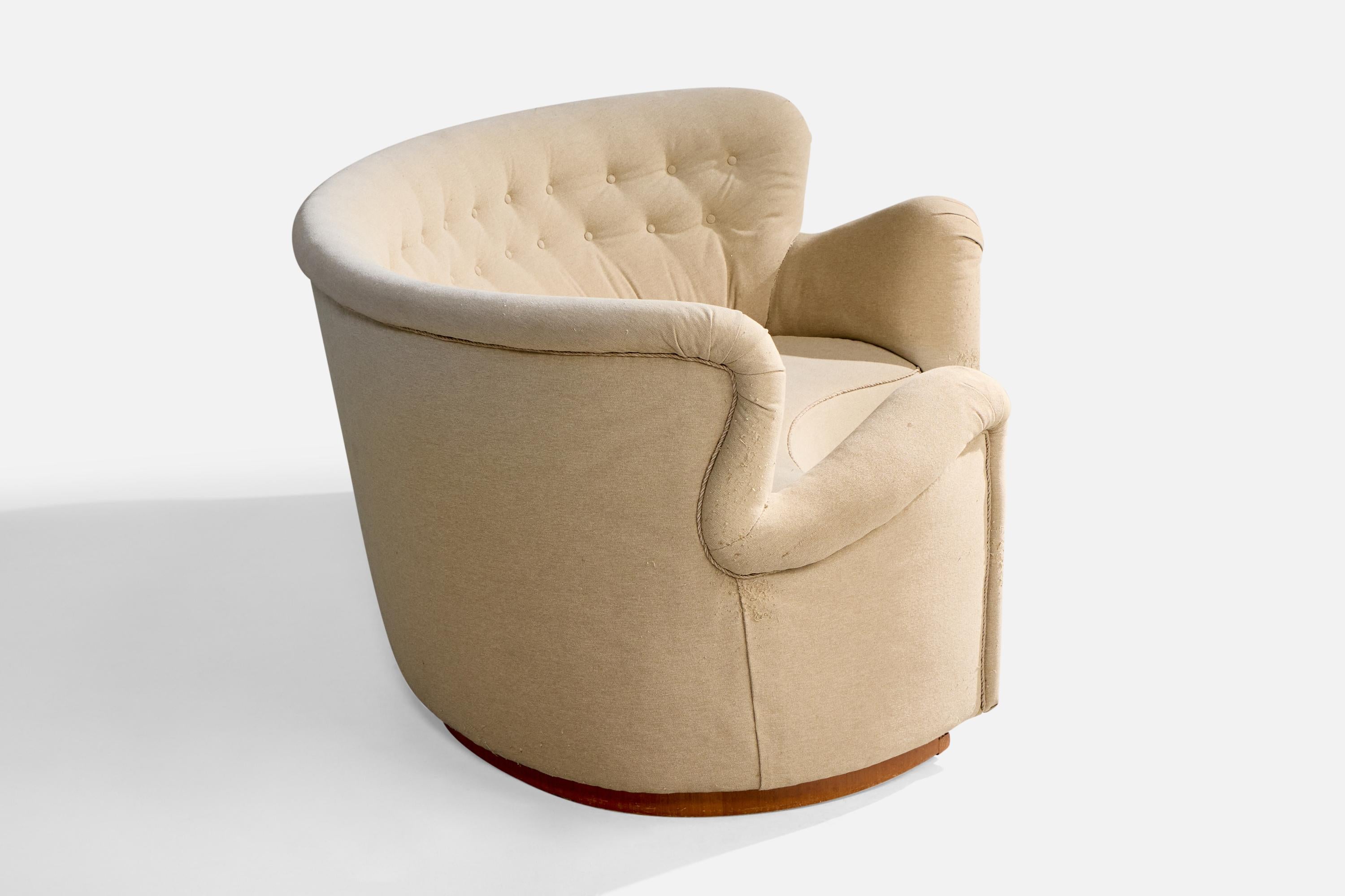 Swedish Designer, Curved Sofa, Wood, Fabric, Sweden, 1940s For Sale 1