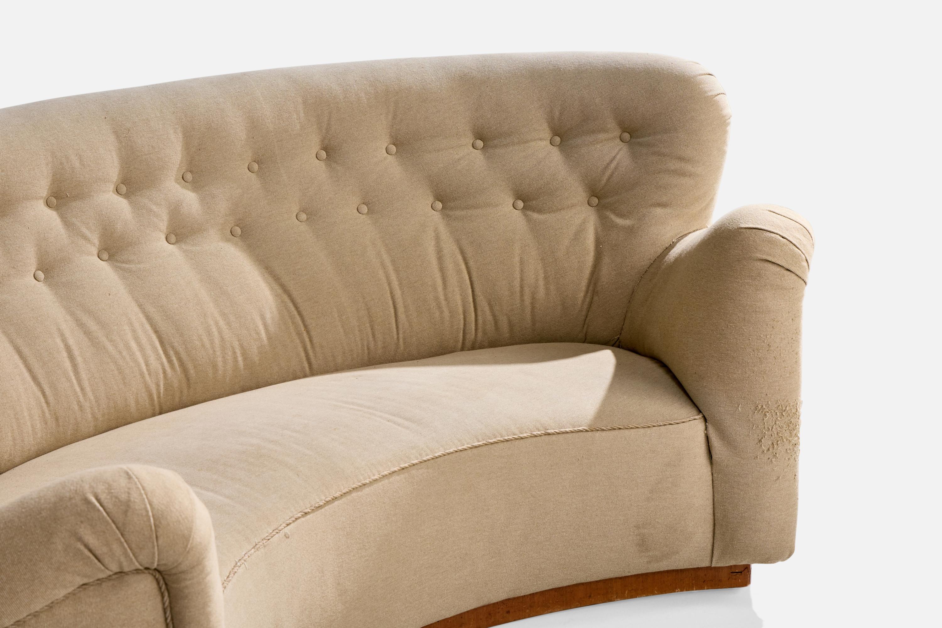 Swedish Designer, Curved Sofa, Wood, Fabric, Sweden, 1940s For Sale 2