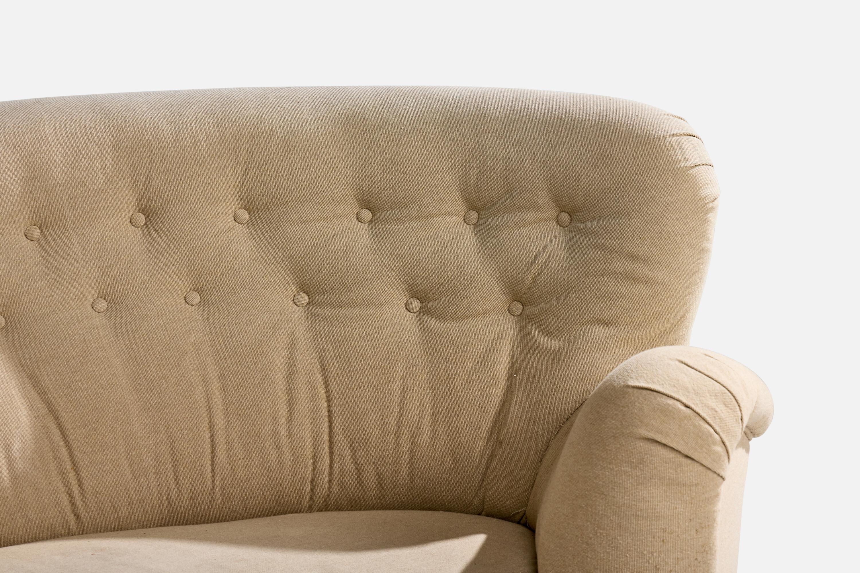 Swedish Designer, Curved Sofa, Wood, Fabric, Sweden, 1940s For Sale 3