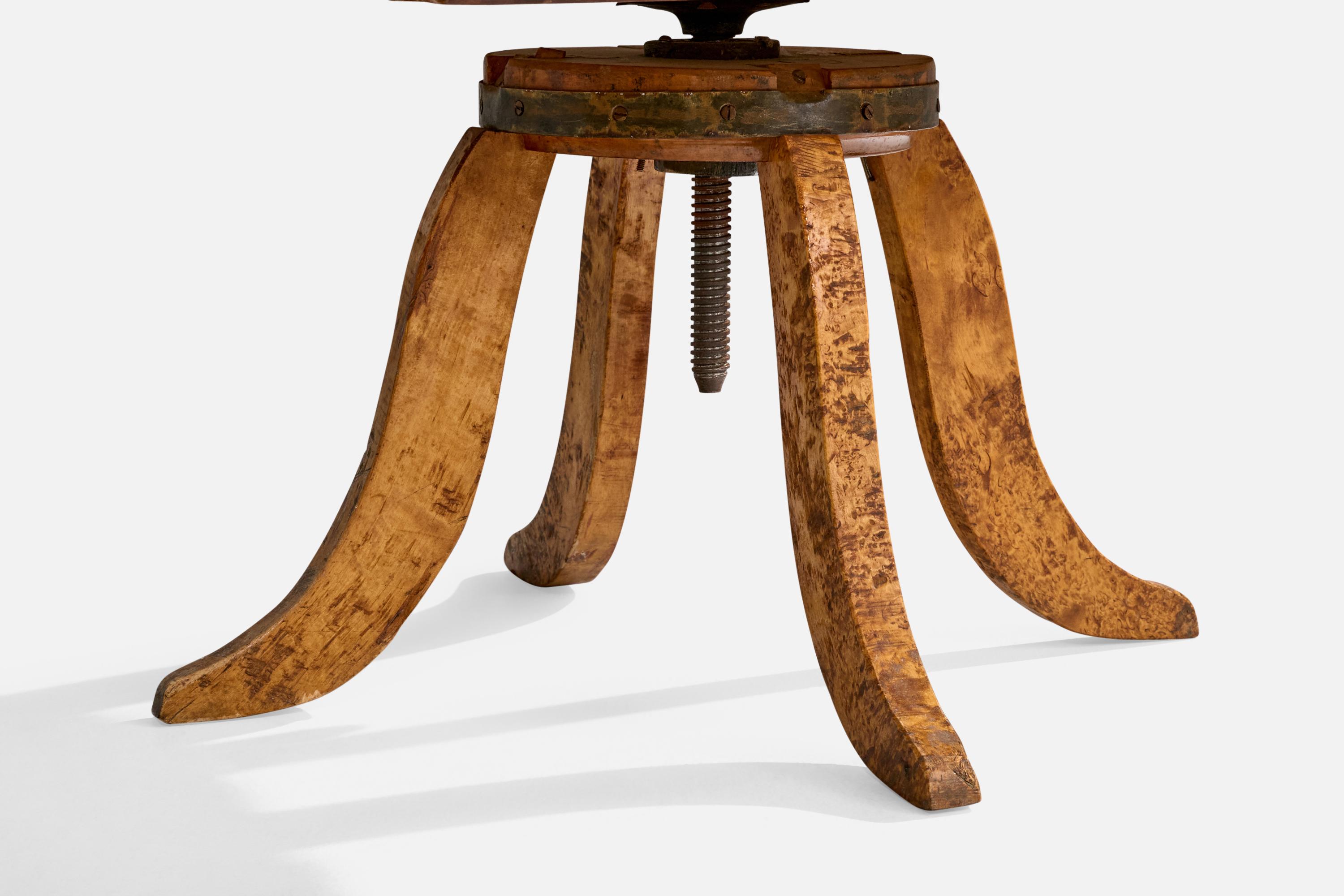 Designer suédois, chaise de bureau, bouleau, métal, Suède, 1900 en vente 5