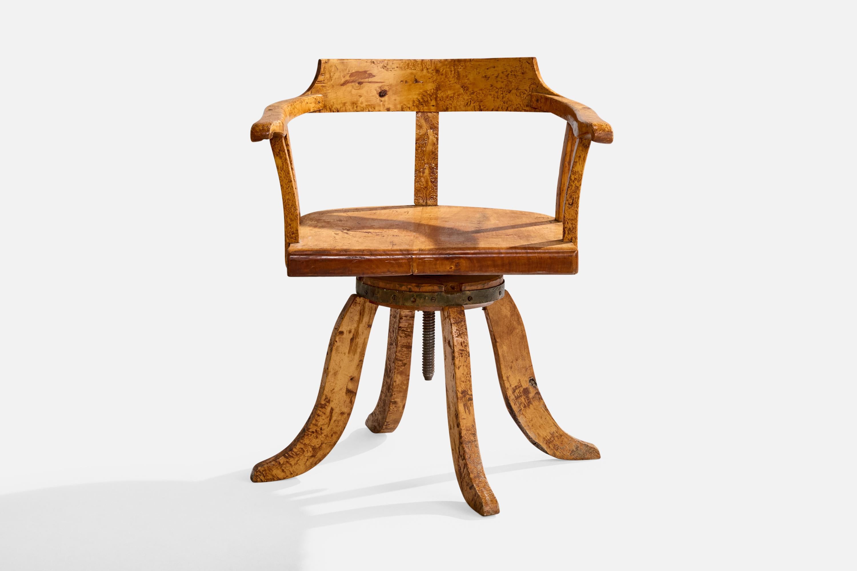 Suédois Designer suédois, chaise de bureau, bouleau, métal, Suède, 1900 en vente