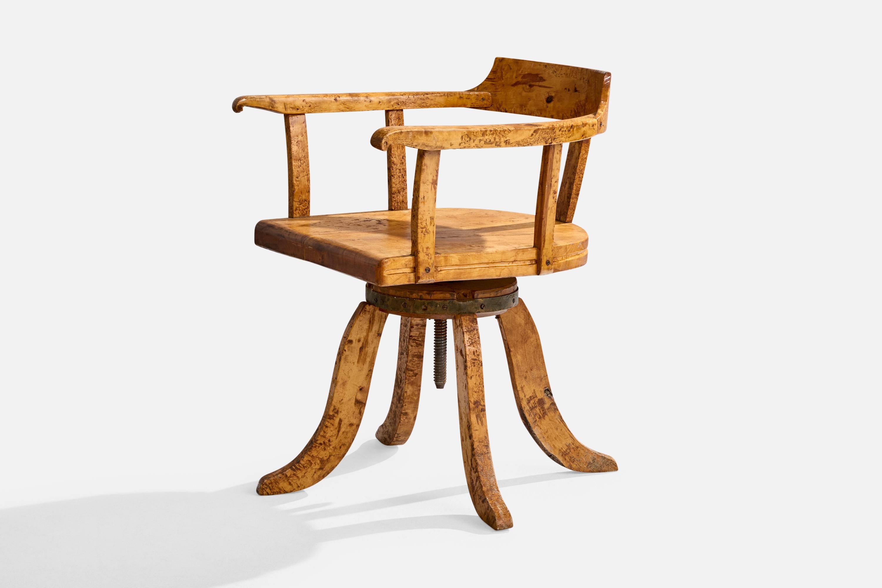Designer suédois, chaise de bureau, bouleau, métal, Suède, 1900 Bon état - En vente à High Point, NC