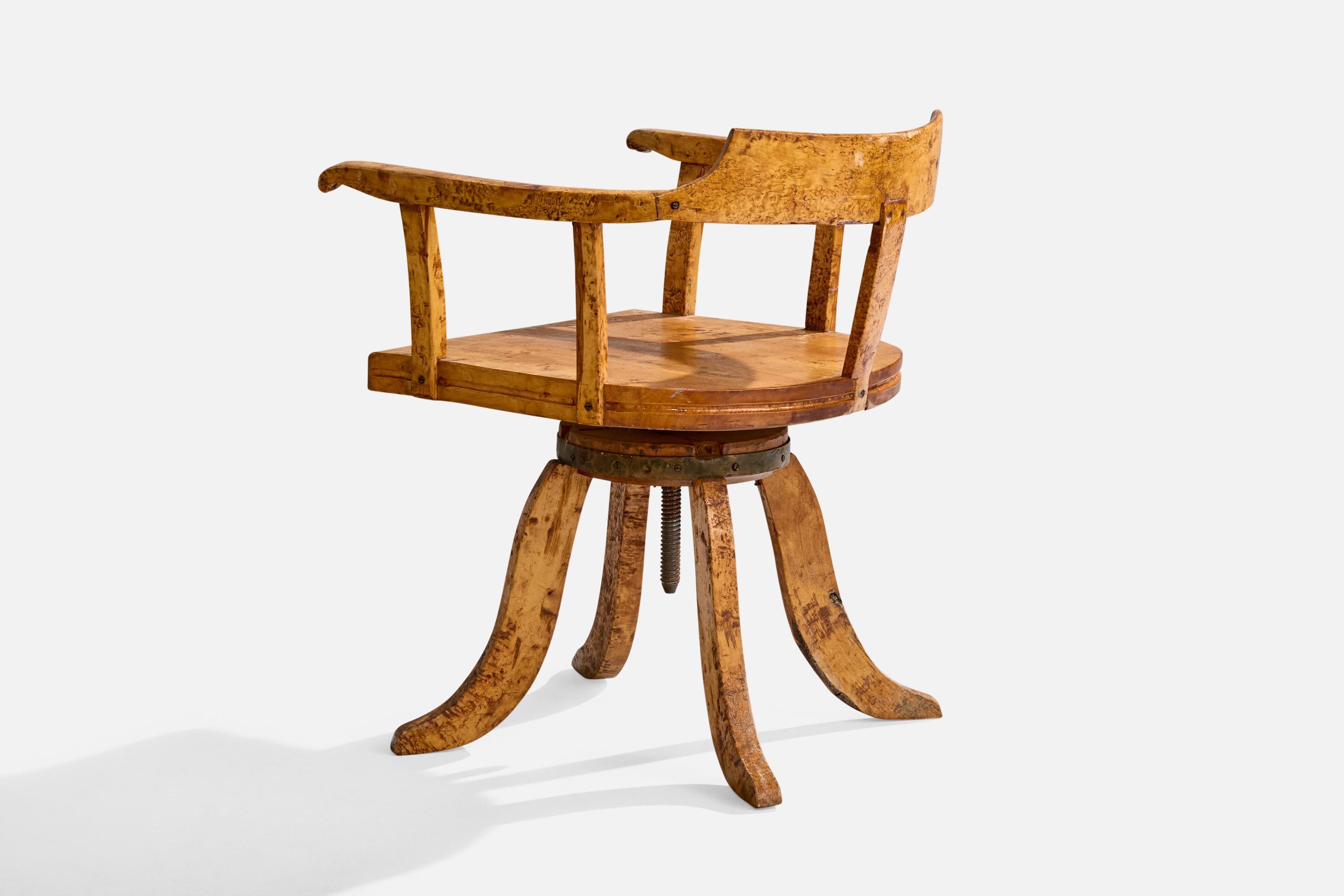 Début du 20ème siècle Designer suédois, chaise de bureau, bouleau, métal, Suède, 1900 en vente