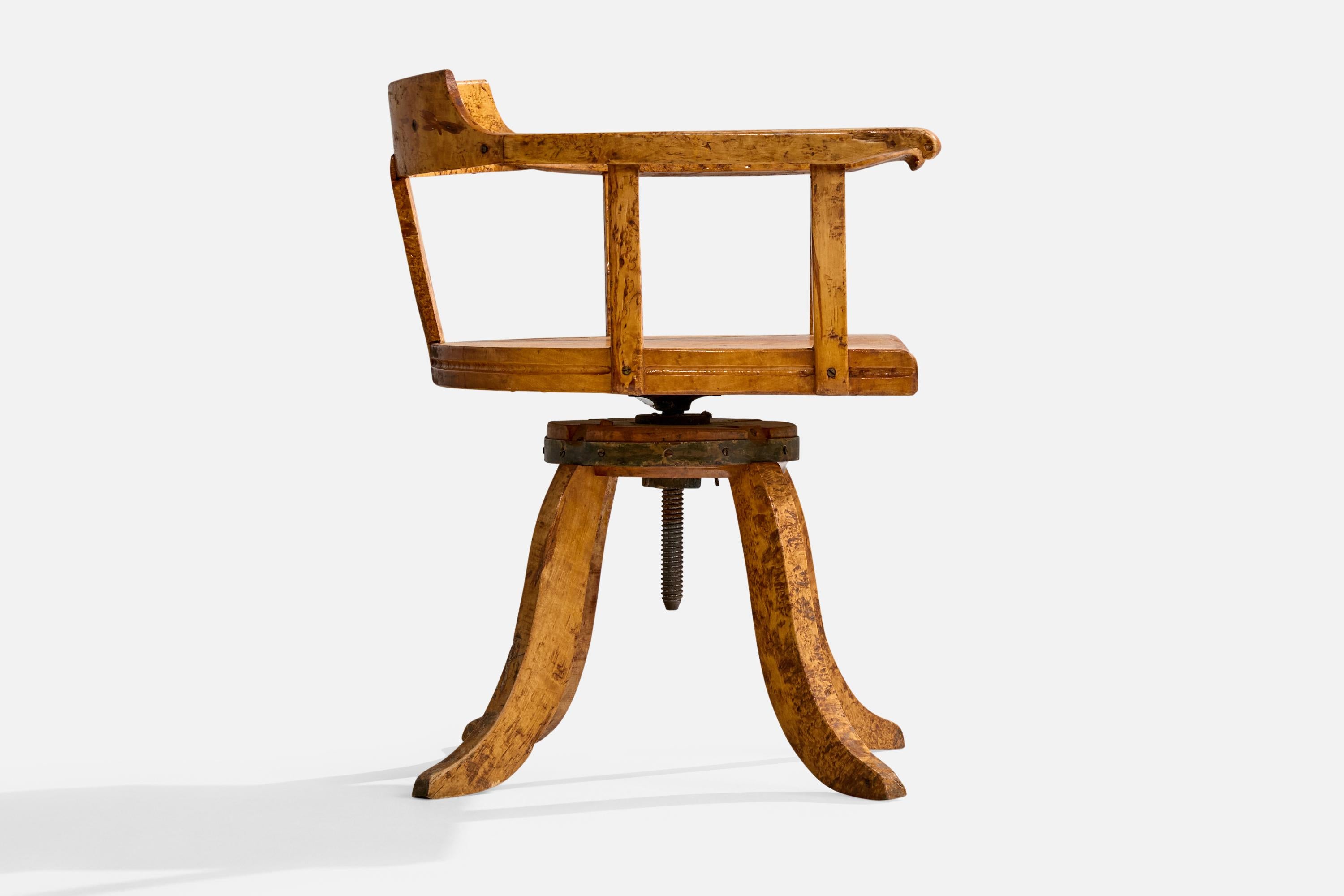 Métal Designer suédois, chaise de bureau, bouleau, métal, Suède, 1900 en vente