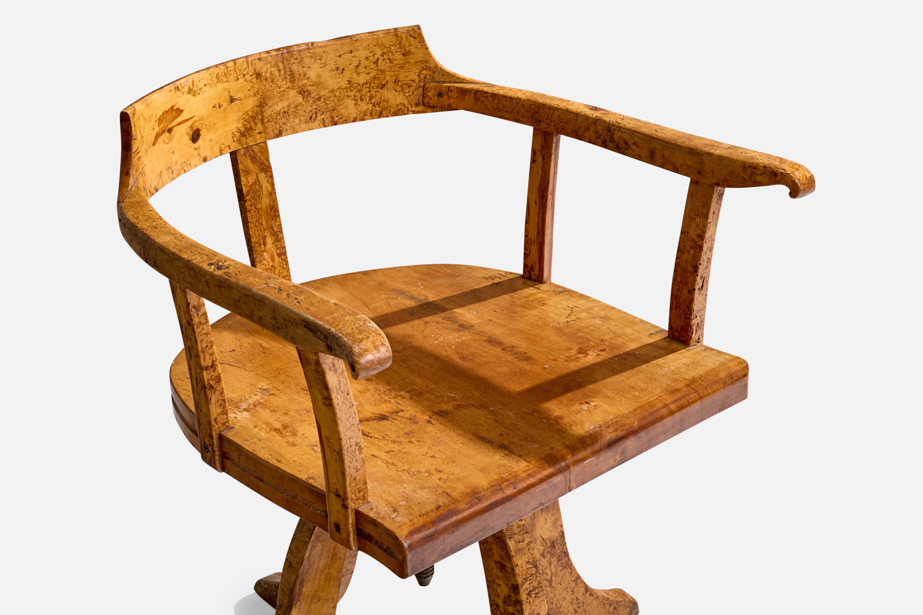 Designer suédois, chaise de bureau, bouleau, métal, Suède, 1900 en vente 1