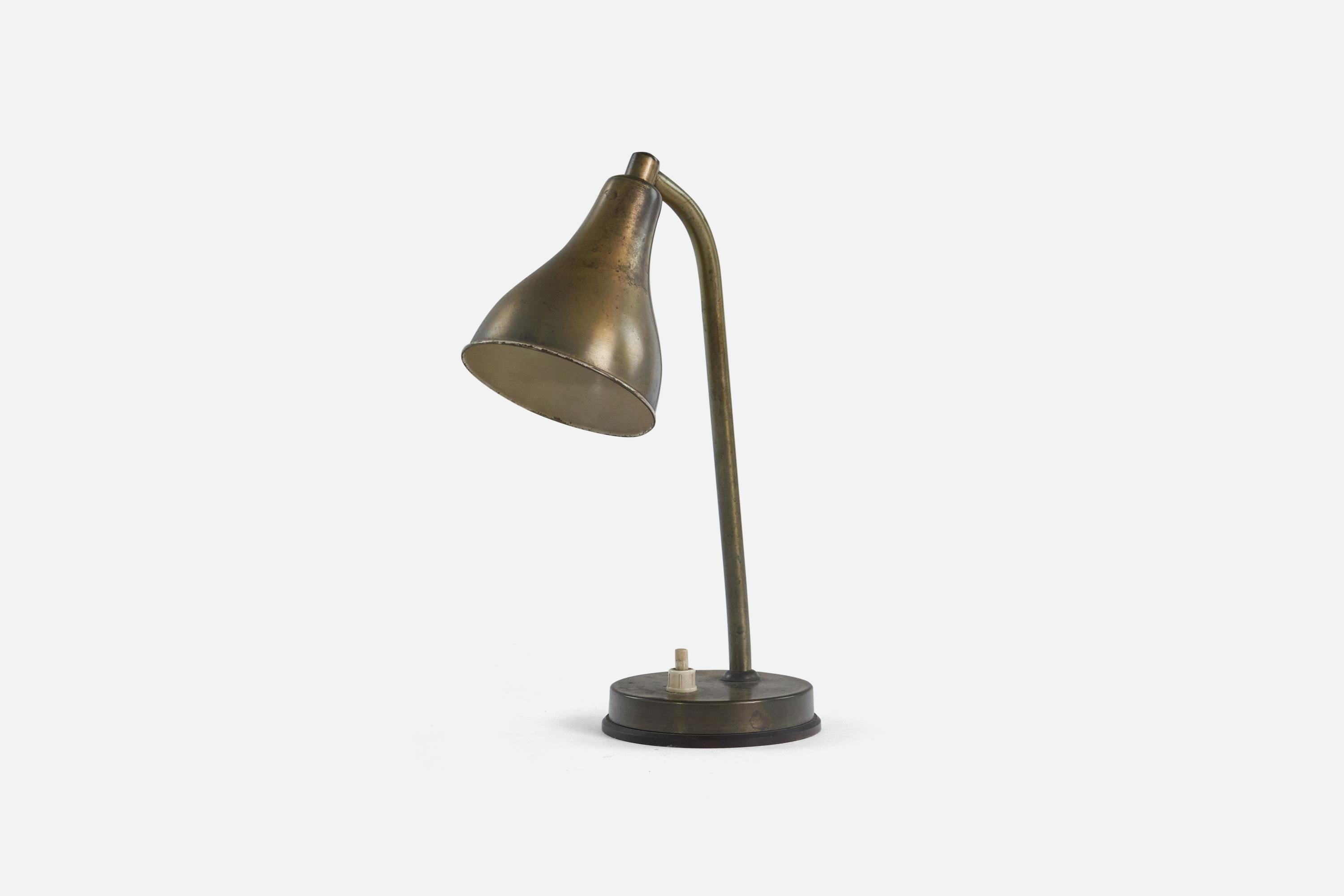 Mid-Century Modern Swedish Designer, Desk Lamp, Brass, Sweden, 1940s For Sale