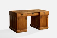 Swedish Designer, Desk, Oak, Brass, Sweden, 1910s