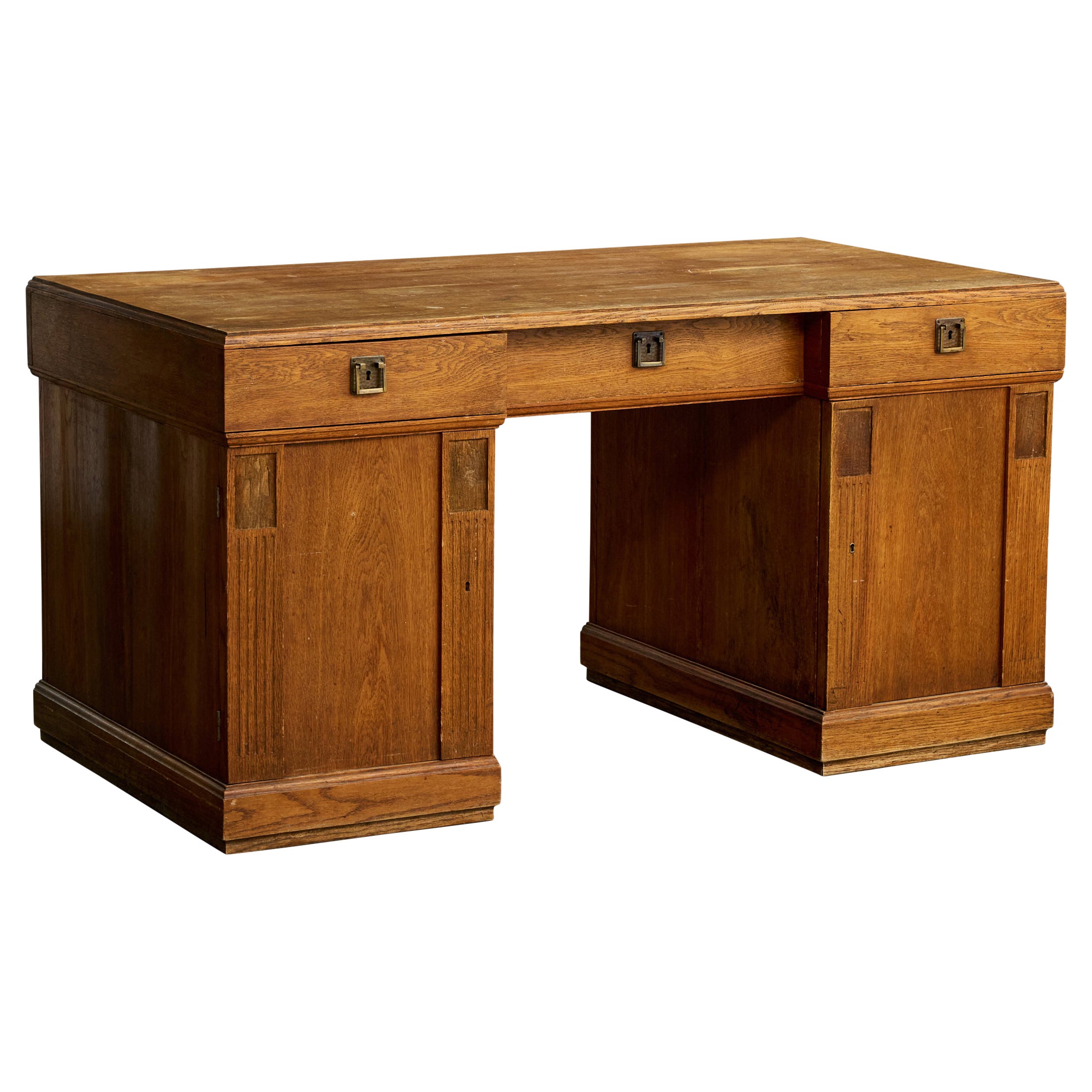 Swedish Designer, Desk, Oak, Brass, Sweden, 1910s in vendita