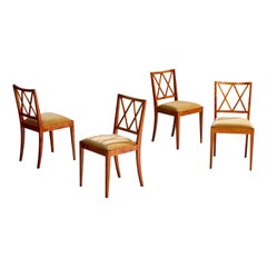 Designer suédois, chaises de salle à manger, bouleau, velours, Suède, années 1930