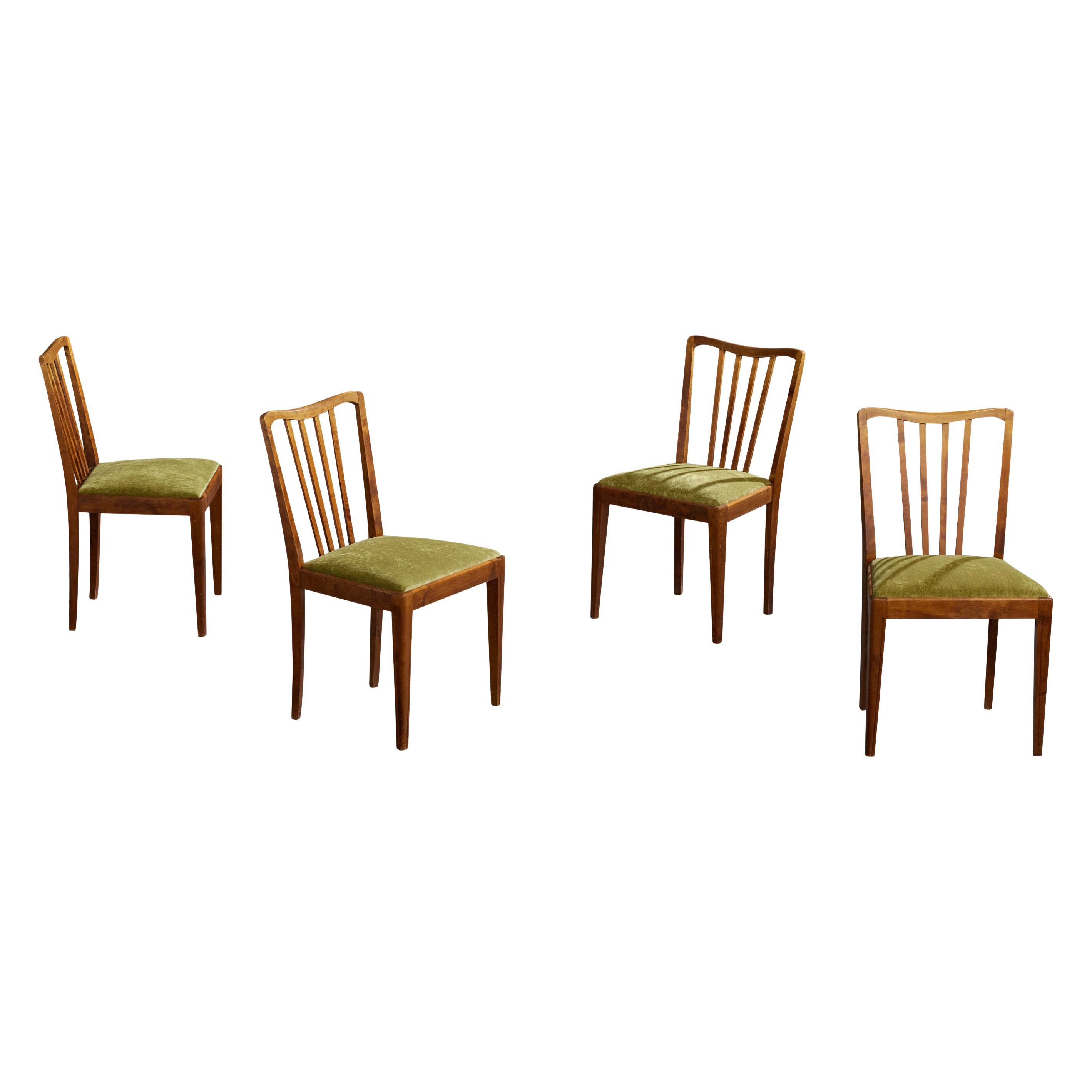 Diseñador sueco, sillas de comedor, abedul, terciopelo, Suecia, años 30