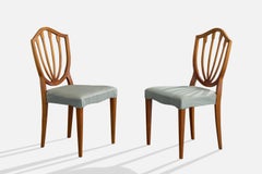Swedish Designer, Dining Room Chairs, Wood, Fabric, Sweden, 1950s