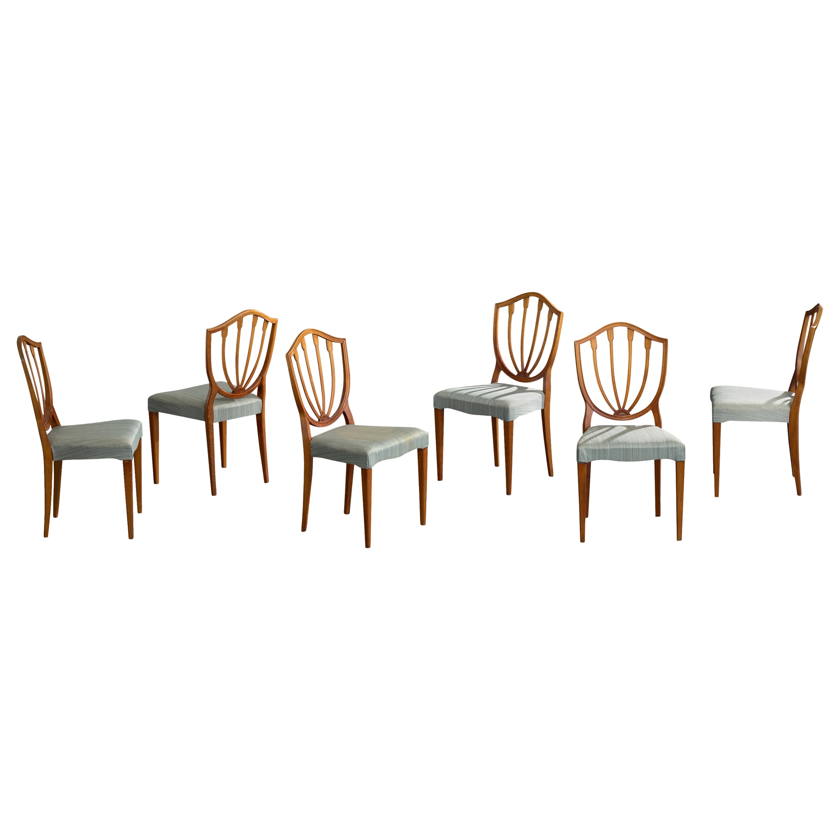 Swedish Designer, Dining Room Chairs, Wood, Fabric, Sweden, 1950s