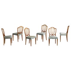 Swedish Designer, Dining Room Chairs, Wood, Fabric, Sweden, 1950s