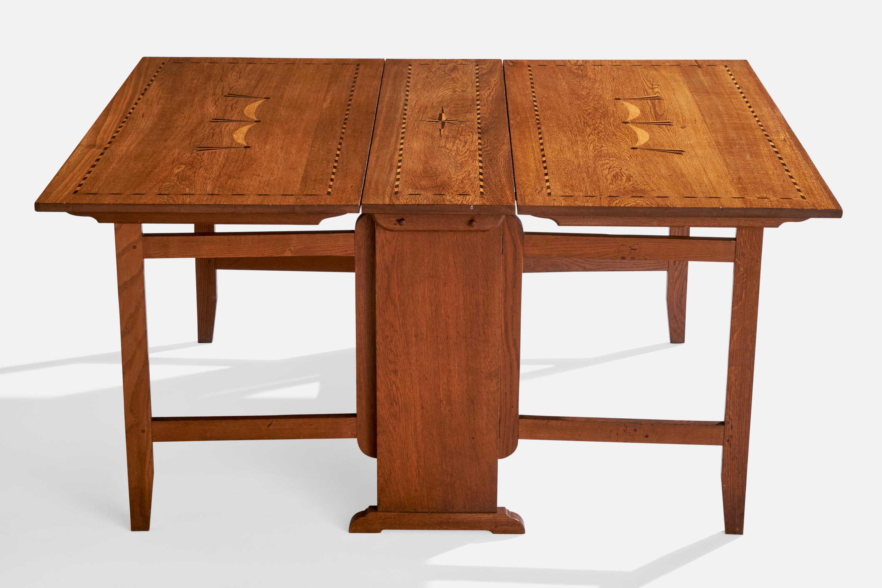 Designer svedese, Tavolo con ante a ribalta, Oak, Svezia, anni '40 in vendita 1