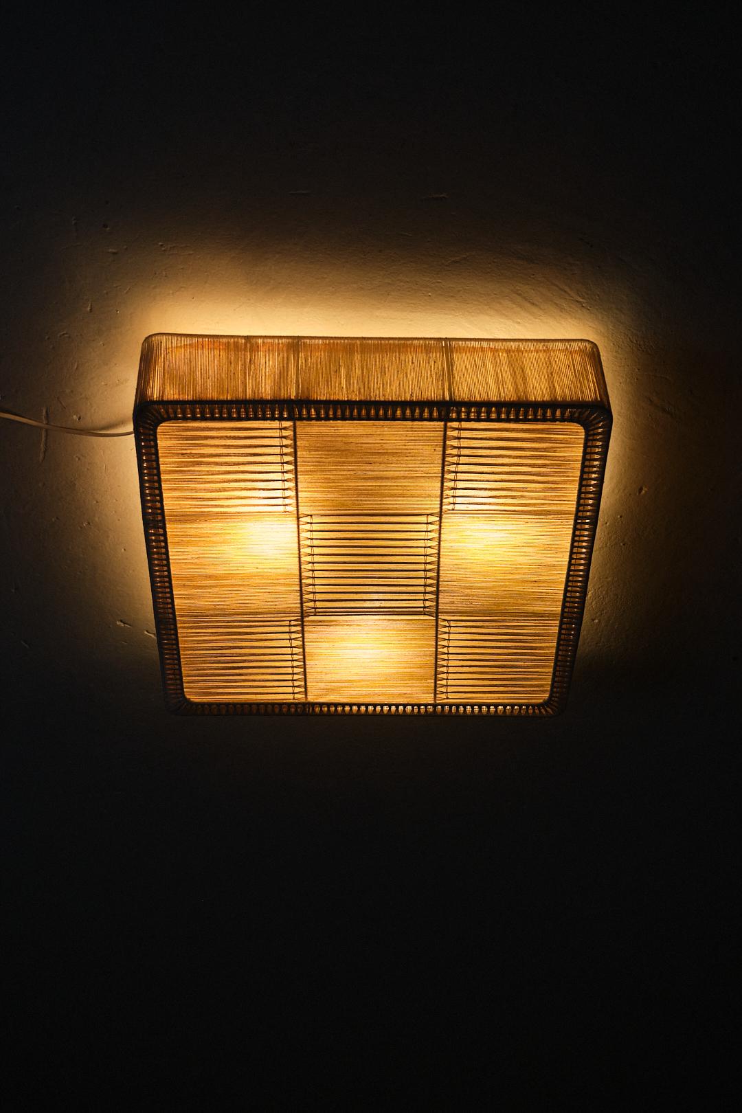 Metal Swedish designer fabric flush mount, 1960s For Sale