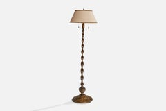 Lampada da terra di design svedese, betulla, ottone, tessuto, Svezia, anni '1920